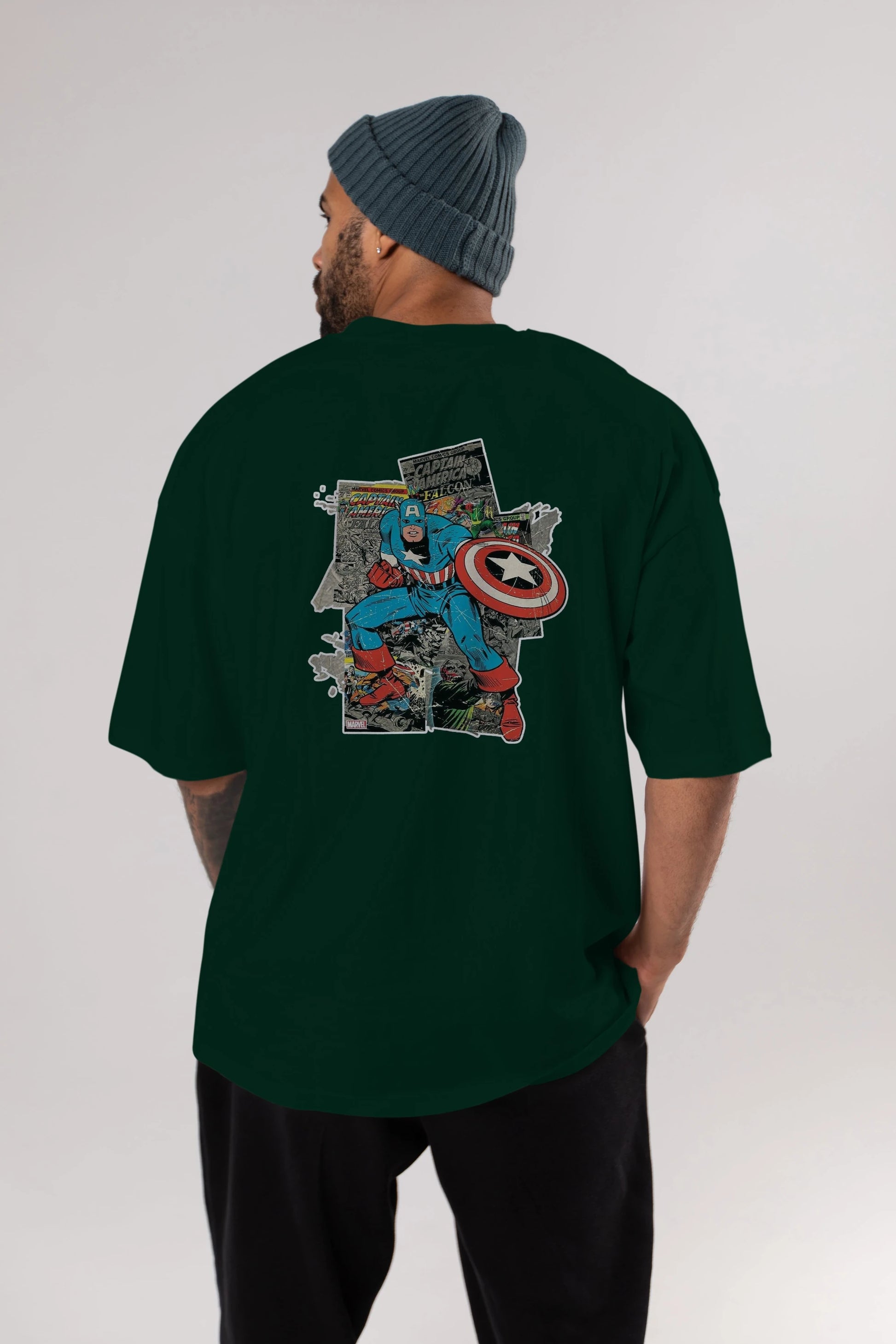Captain America (2) Arka Baskılı Oversize t-shirt Erkek Kadın Unisex %100 Pamuk Bisiklet Yaka tişort