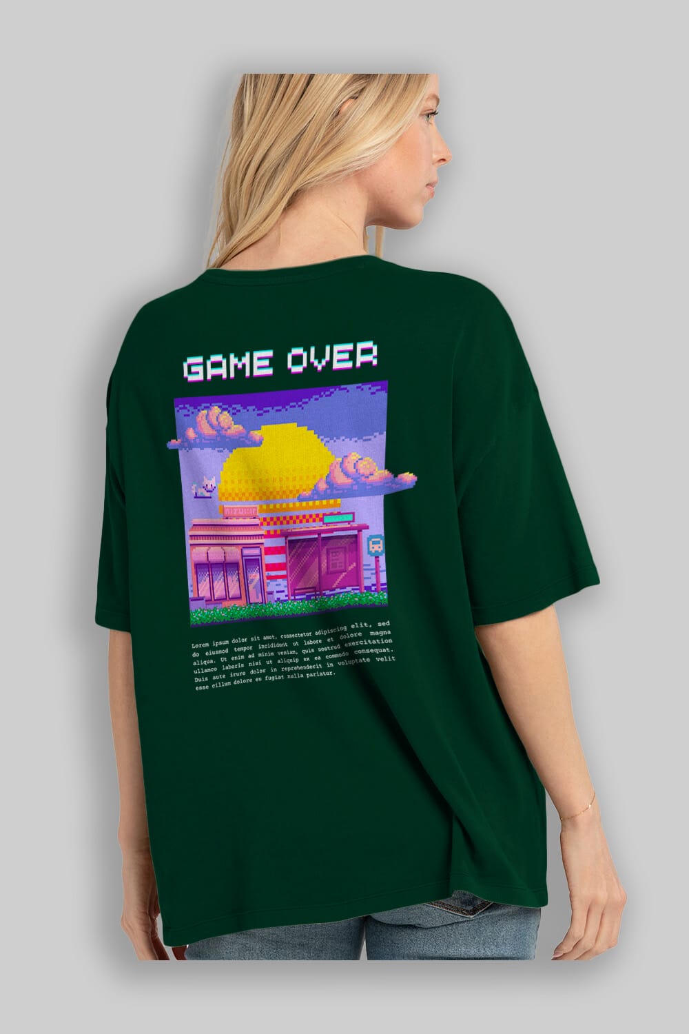 Game Over Yazılı Arka Baskılı Oversize t-shirt Erkek Kadın Unisex