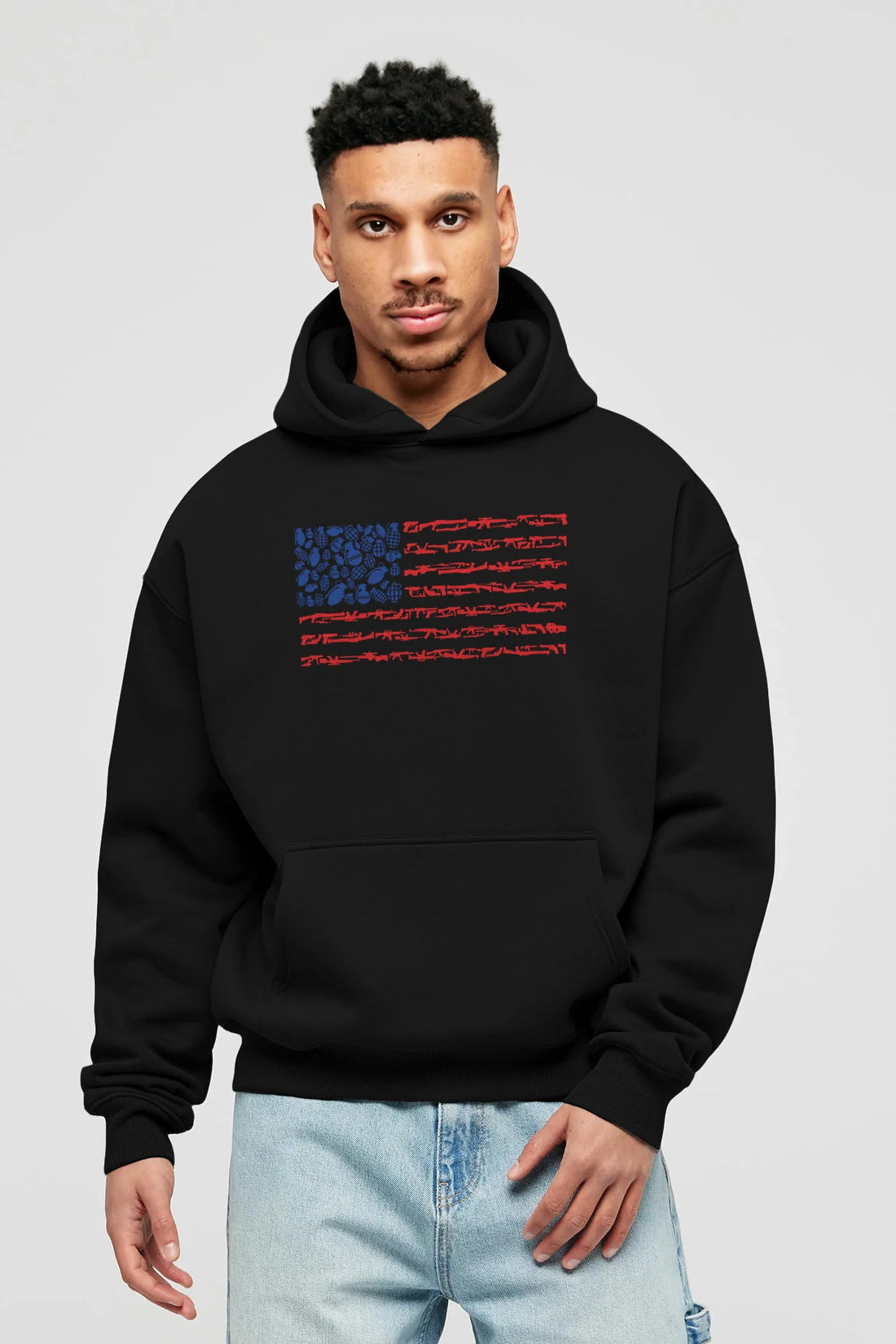 Weapon Flag Ön Baskılı Hoodie Oversize Kapüşonlu Sweatshirt Erkek Kadın Unisex