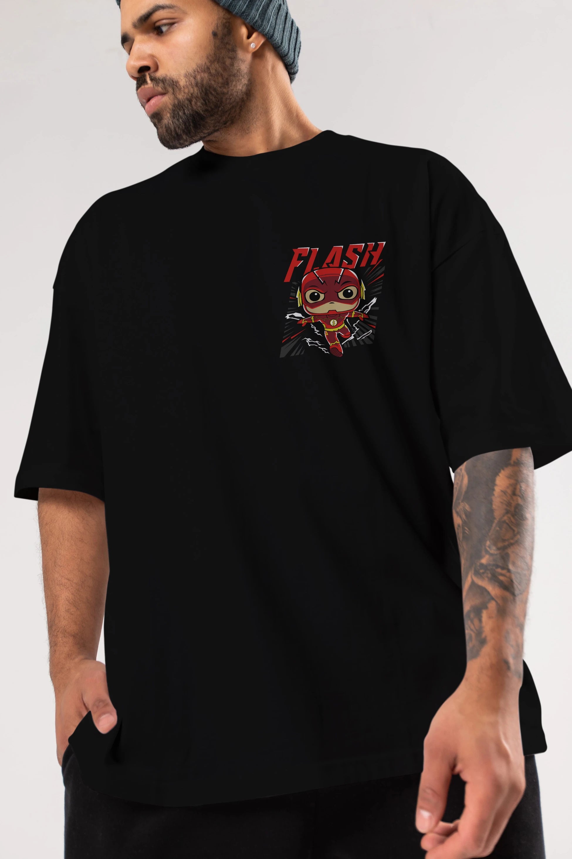 Flash Avengers (4) Ön Sol Baskılı Oversize t-shirt Erkek Kadın Unisex %100 Pamuk Bisiklet Yaka tişort