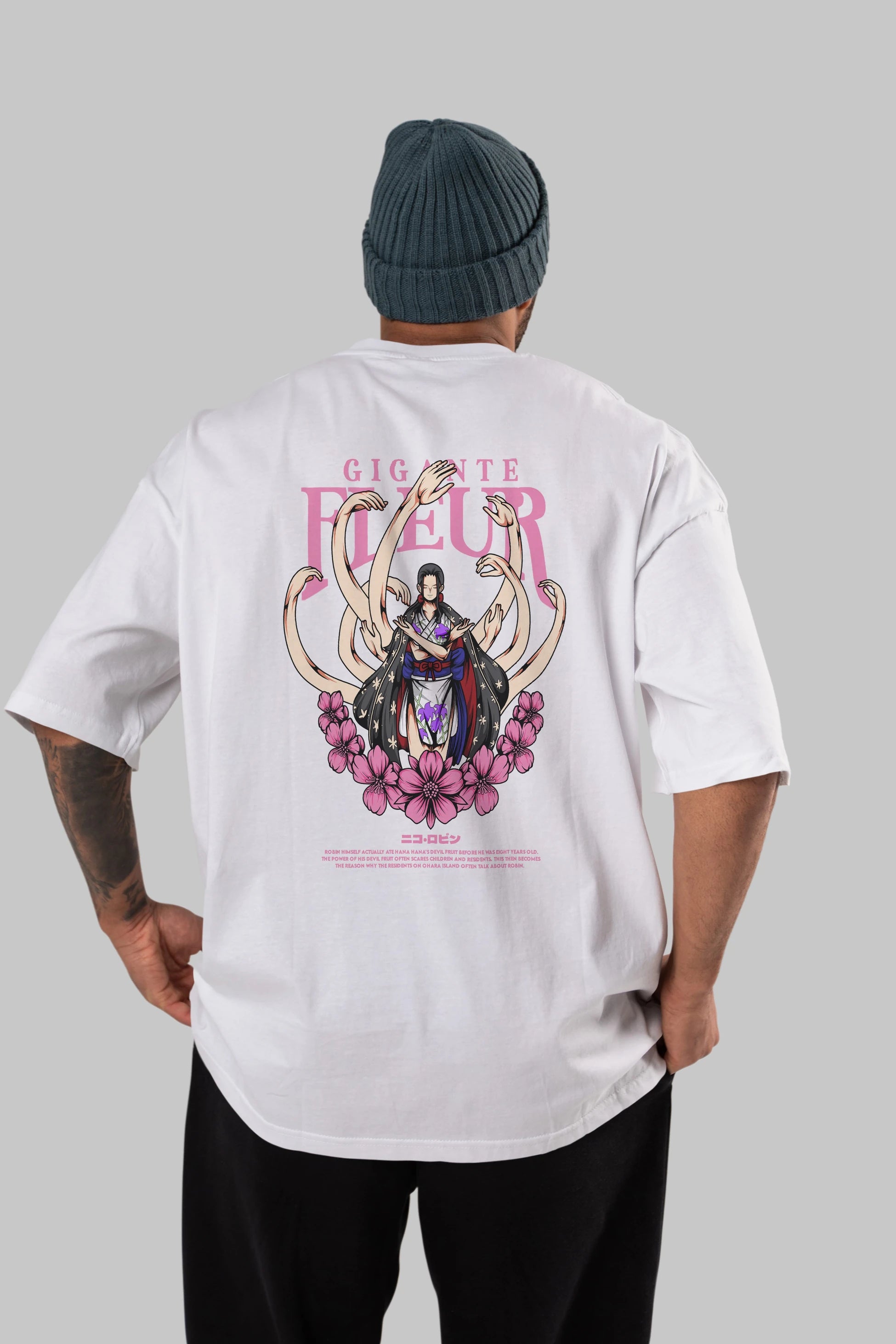 Gigante Fleur Anime Arka Baskılı Oversize t-shirt Erkek Kadın Unisex