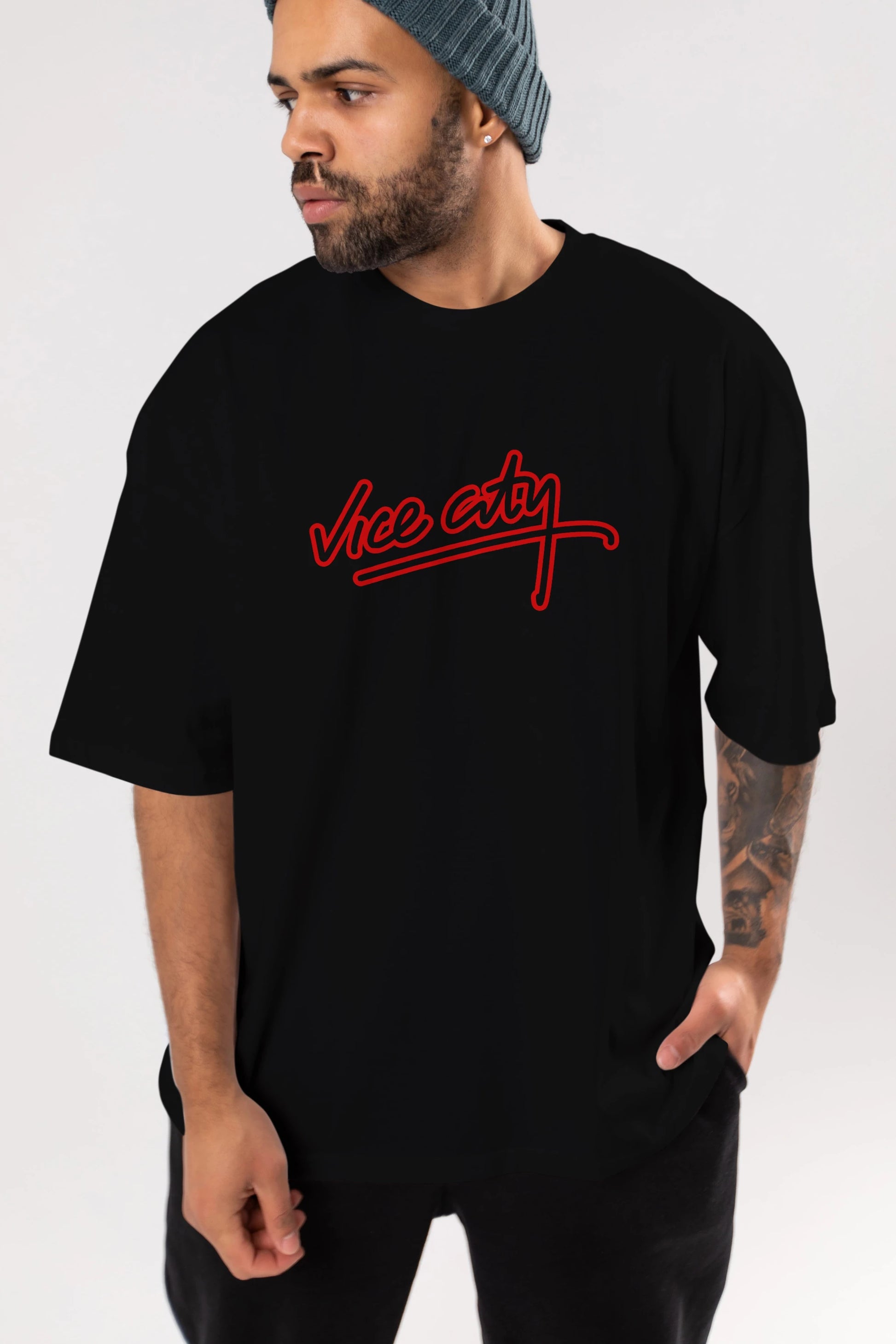 Vice City Ön Baskılı Oversize t-shirt %100 pamuk Erkek Kadın Unisex