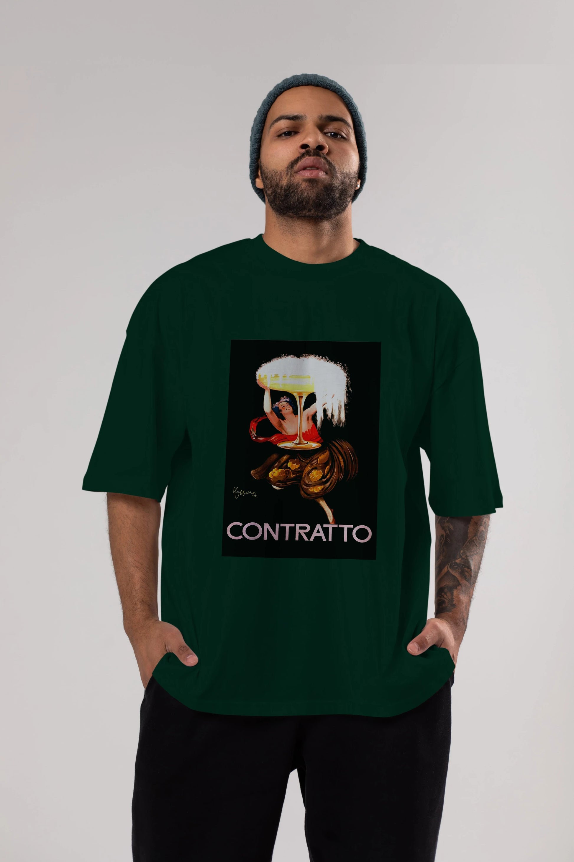 Contratto Ön Baskılı Oversize t-shirt Erkek Kadın Unisex %100 Pamuk Bisiklet Yaka tişort