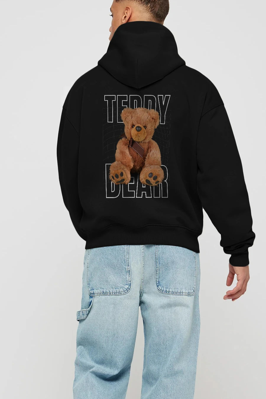 Teddy Bear Yazılı Arka Baskılı Hoodie Oversize Kapüşonlu Sweatshirt Erkek Kadın Unisex