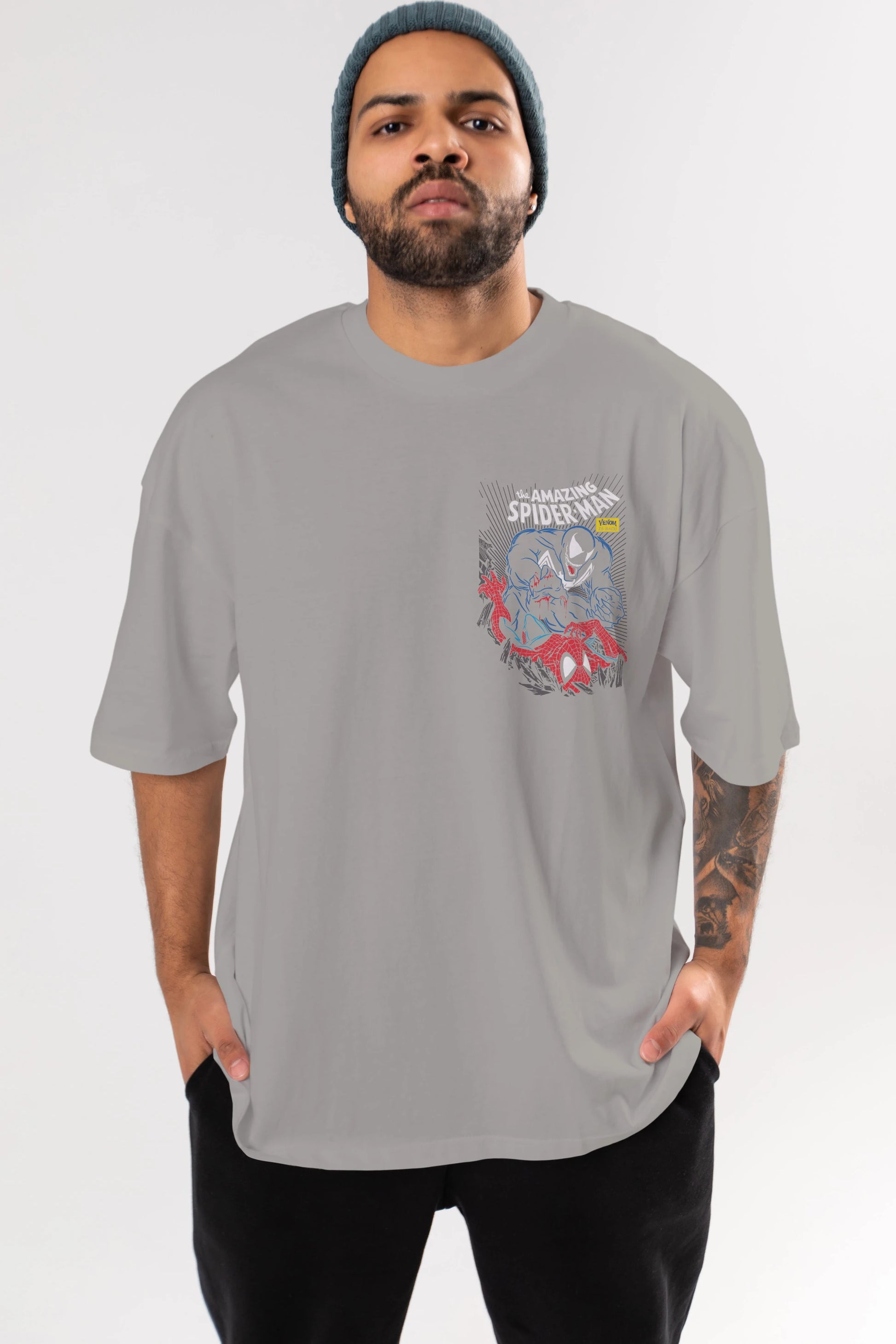 Venom (19) Ön Sol Baskılı Oversize t-shirt Erkek Kadın Unisex %100 Pamuk Bisiklet Yaka tişort