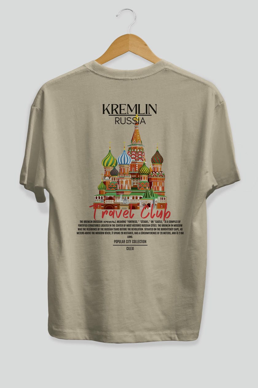 Kremlin Russia Arka Baskılı Oversize t-shirt Erkek Kadın Pamuk Bisiklet Yaka tişort