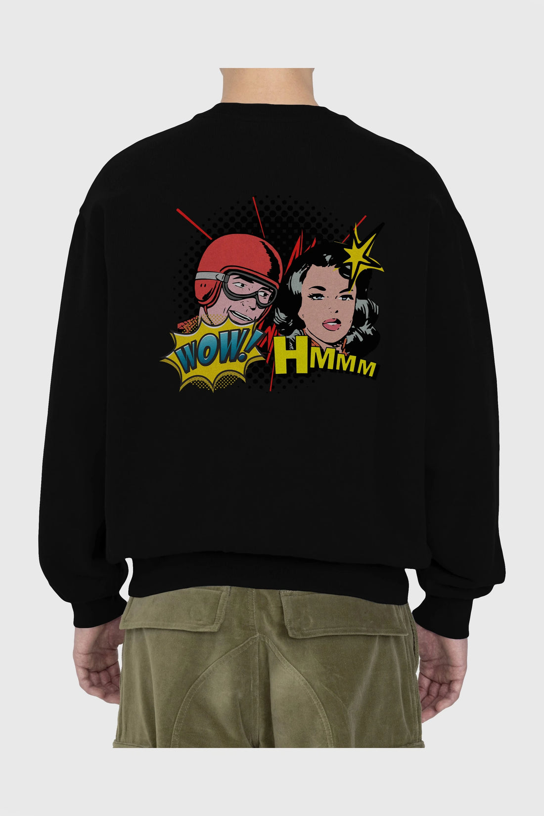 Comic Wow Yazılı Arka Baskılı Oversize Sweatshirt Erkek Kadın Unisex