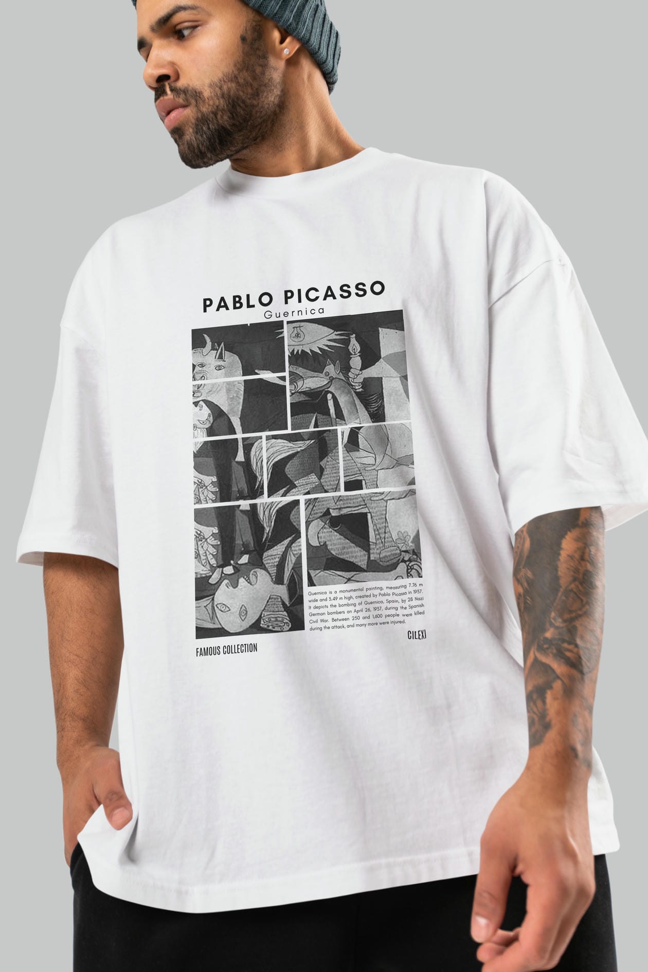 Pablo Picasso Guernica ön Baskılı Oversize t-shirt Erkek Kadın Bisiklet Yaka Pamuk tişort