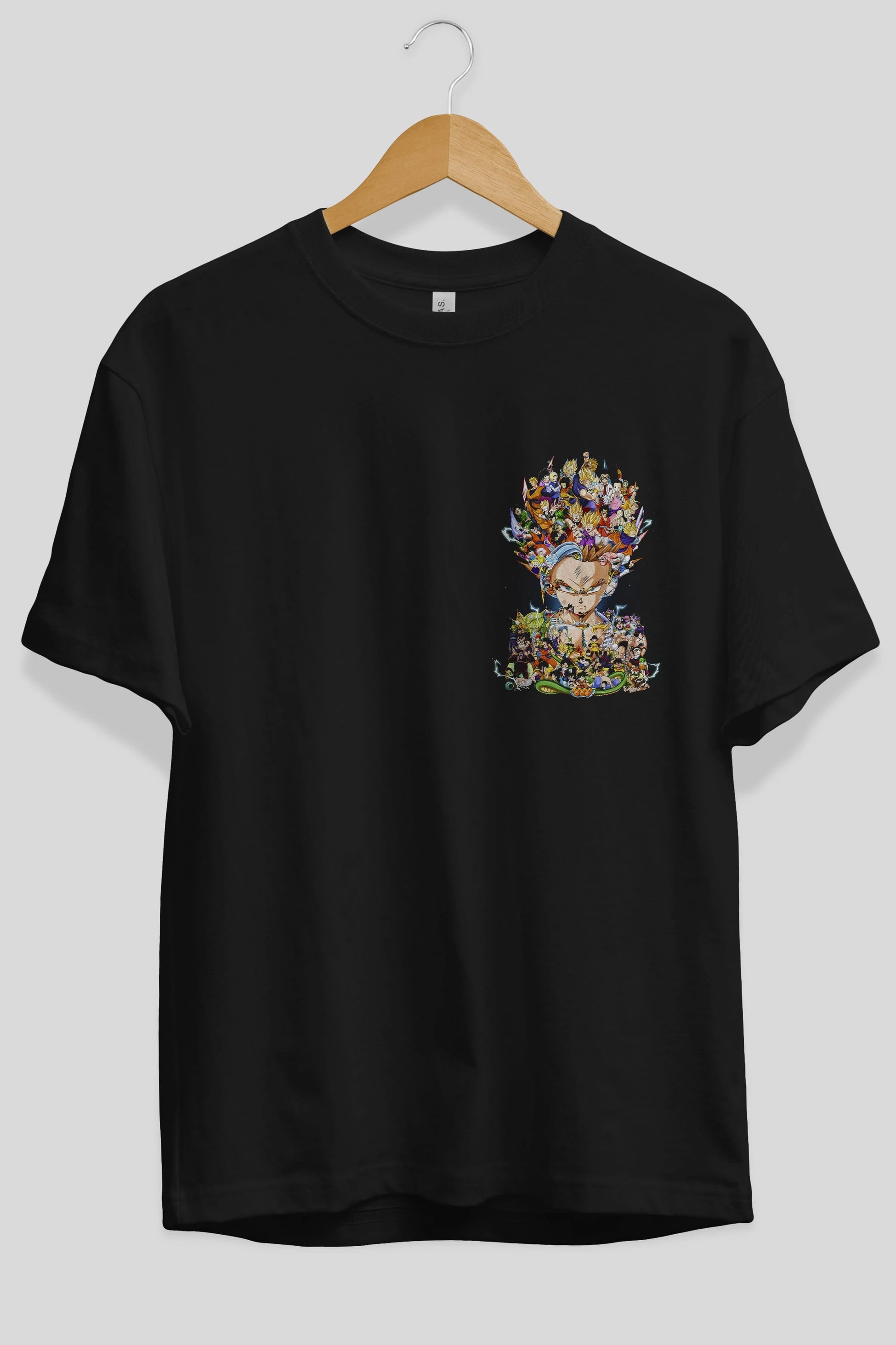 DRAGON BALL ART (2) Ön Sol Baskılı Oversize t-shirt Erkek Kadın Unisex %100 Pamuk Bisiklet Yaka tişort