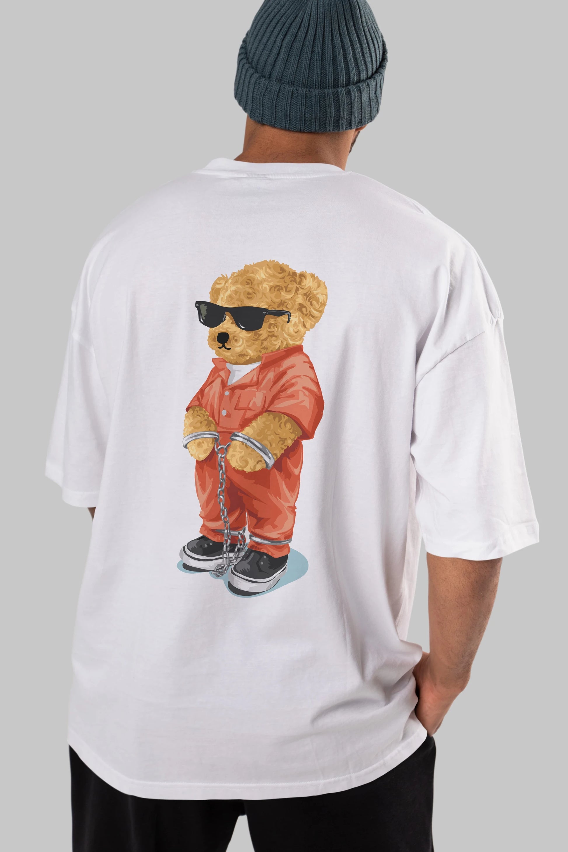 Teddy Bear Kodes Arka Baskılı Oversize t-shirt Erkek Kadın Unisex %100 Pamuk