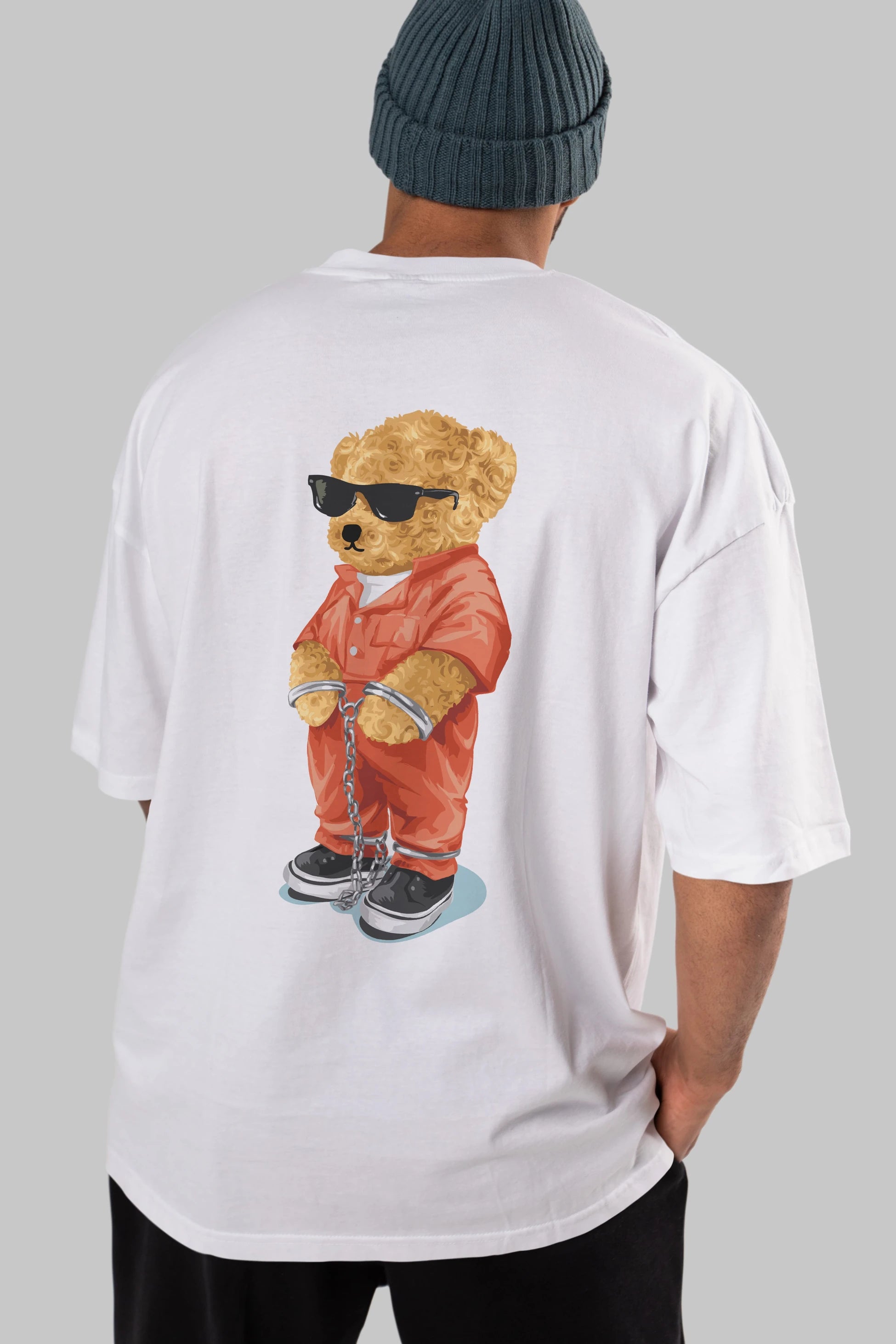 Teddy Bear Kodes Arka Baskılı Oversize t-shirt Erkek Kadın Unisex %100 Pamuk