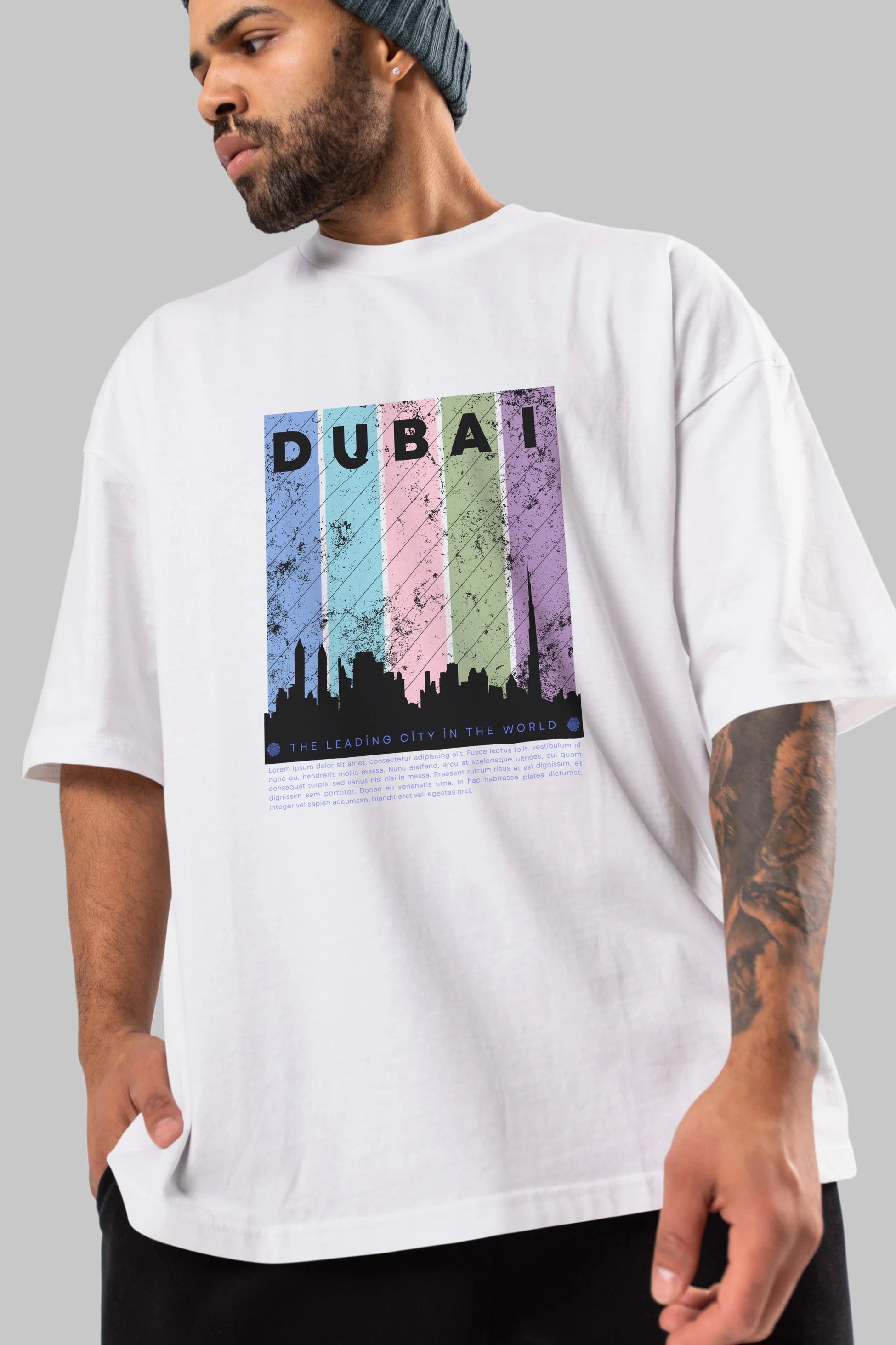 Dubai Yazılı Ön Baskılı Oversize t-shirt Erkek Kadın Unisex
