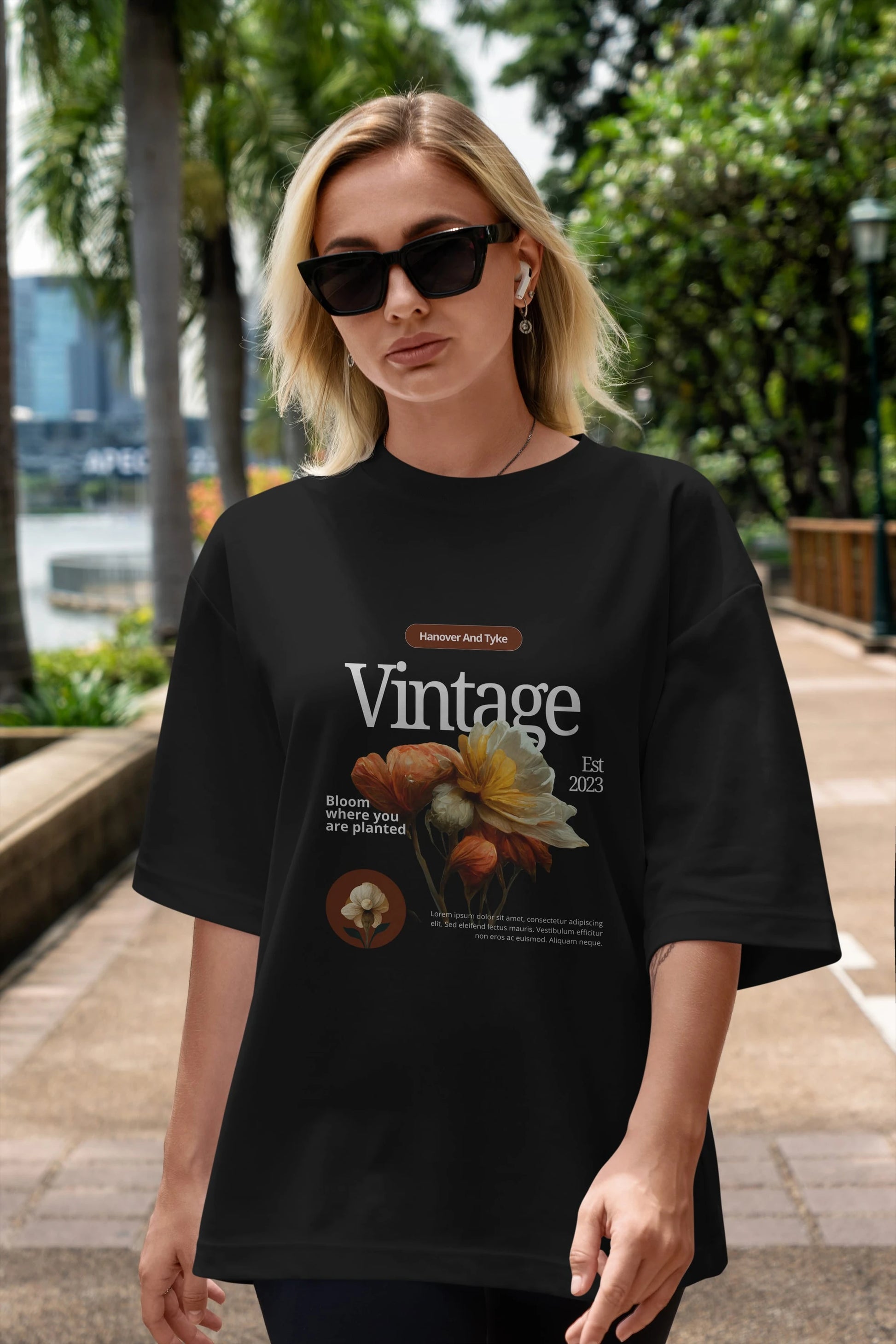 Vintage Çiçek Ön Baskılı Oversize t-shirt Erkek Kadın Unisex