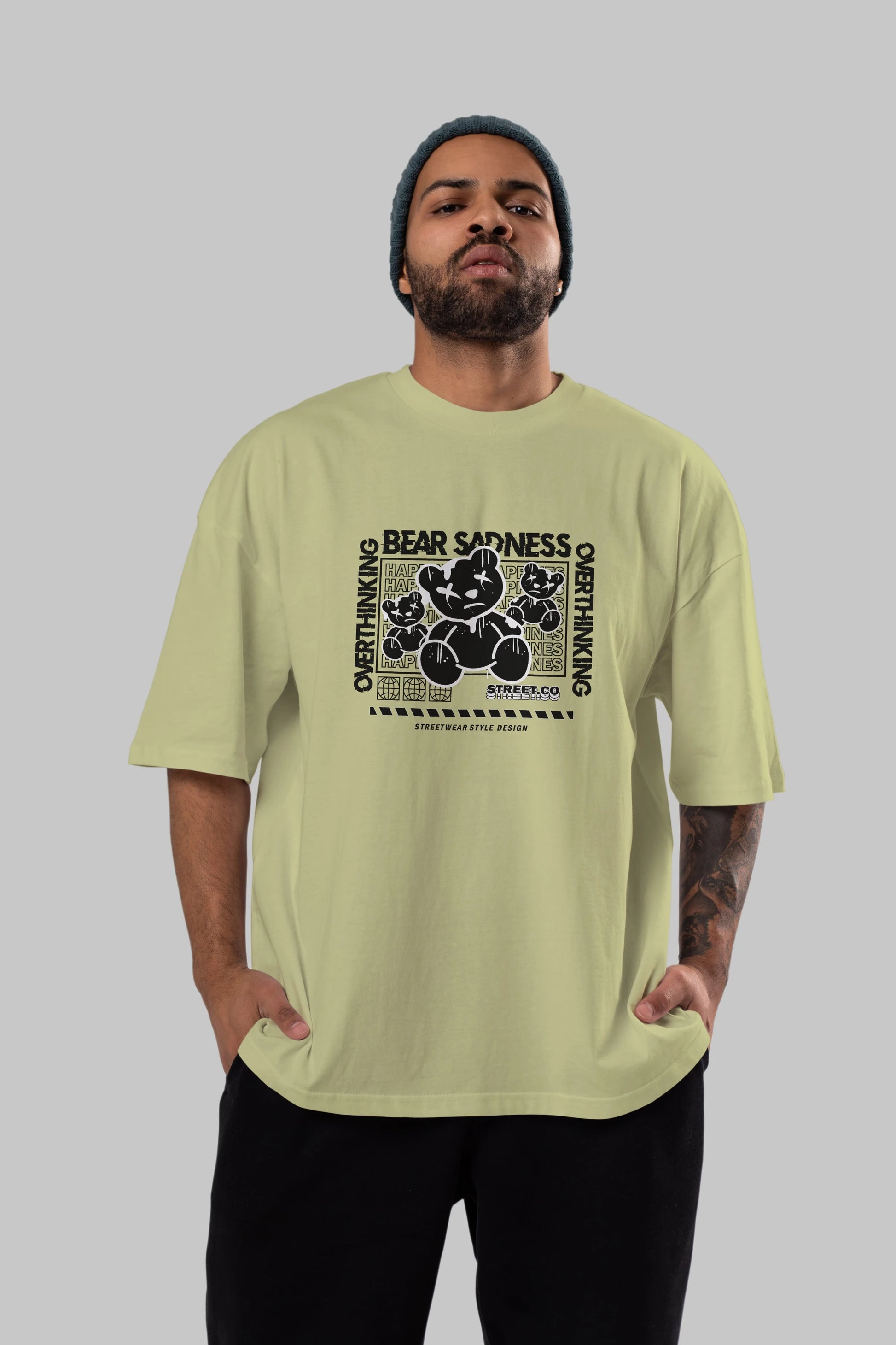 Bear Sadness 2 Ön Baskılı Oversize t-shirt Erkek Kadın Unisex
