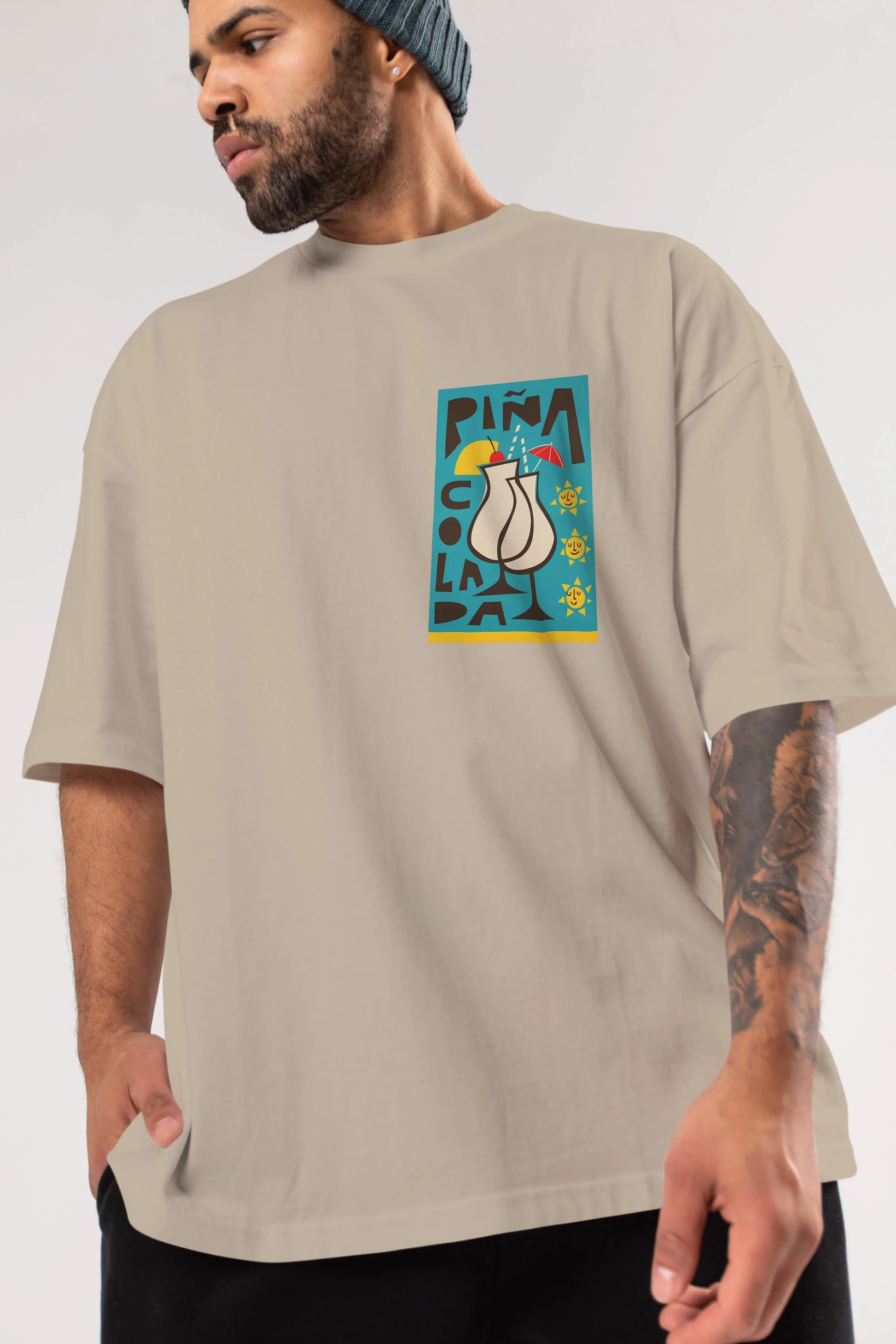 Pina Colada 4 Ön Sol Baskılı Oversize t-shirt Erkek Kadın Unisex %100 Pamuk Bisiklet Yaka tişort