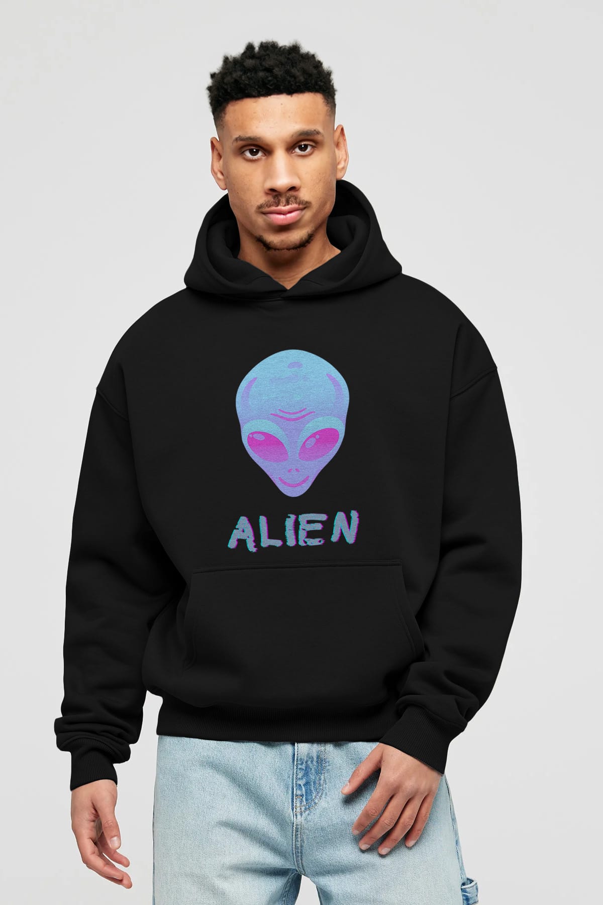 Alien Ön Baskılı Oversize Hoodie Kapüşonlu Sweatshirt Erkek Kadın Unisex