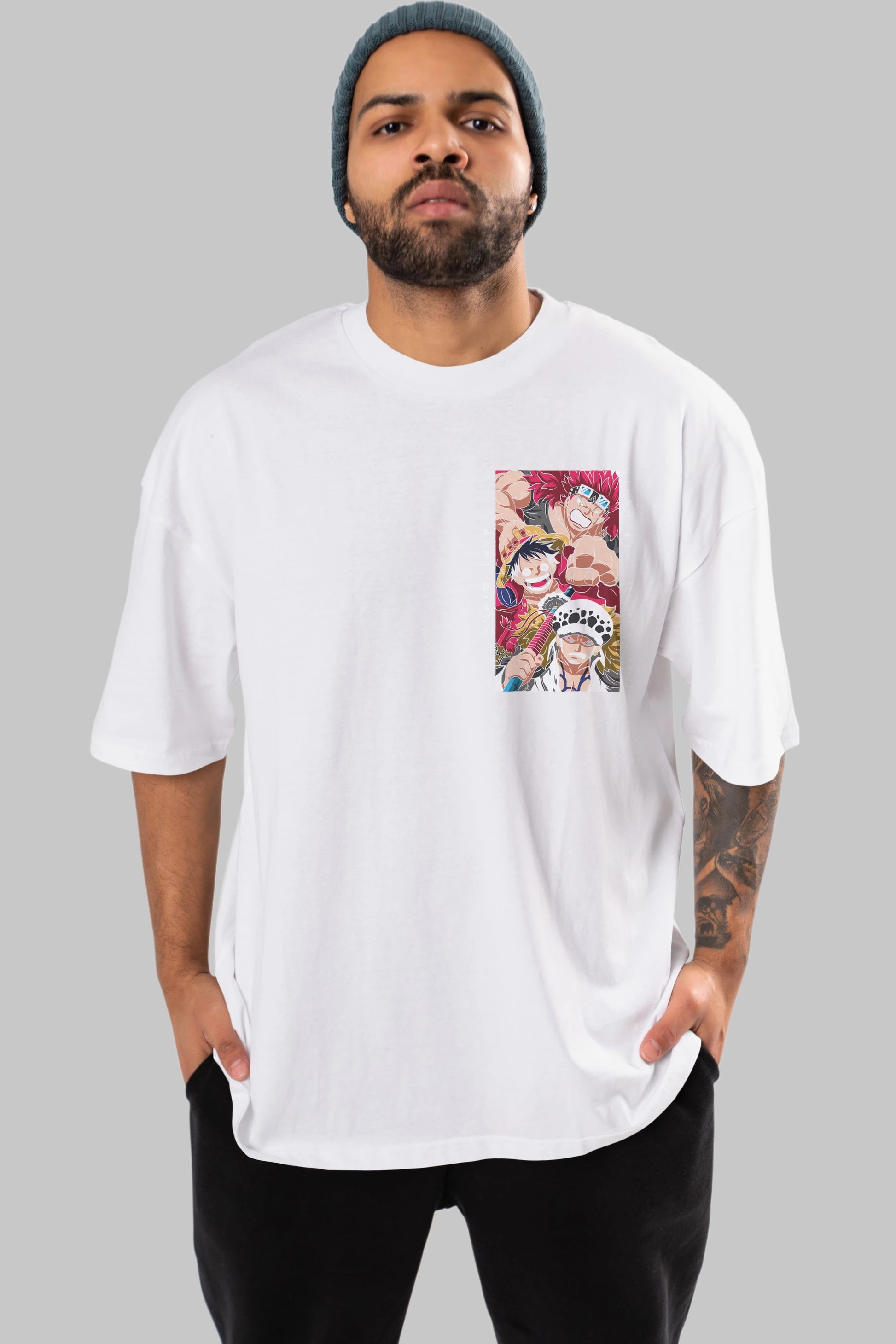 SUPER NOVAS one piece Ön Sol Baskılı Oversize t-shirt Erkek Kadın Unisex %100 Pamuk Bisiklet Yaka tişort