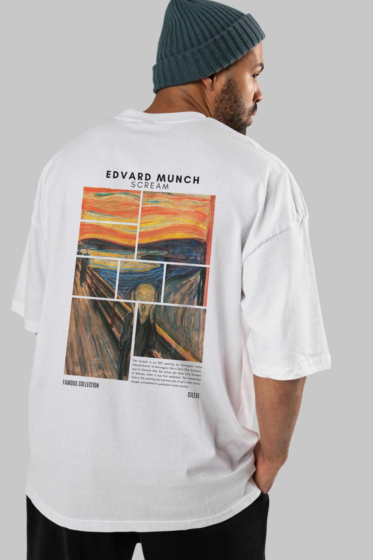 Edvard Munch Scream Arka Baskılı Oversize t-shirt Erkek Kadın Bisiklet Yaka Pamuk tişort