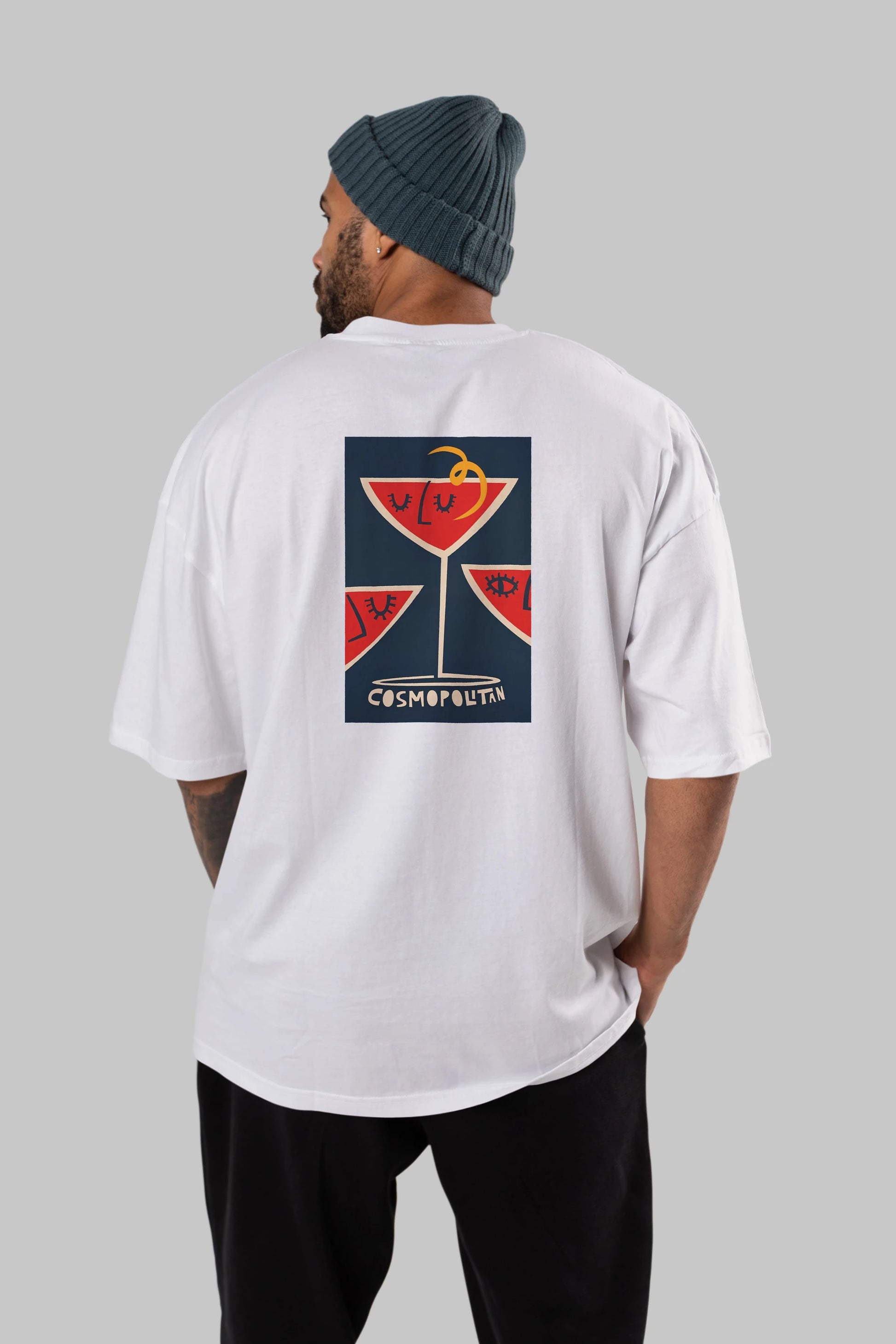 Cosmopolitan 4 Arka Baskılı Oversize t-shirt Erkek Kadın Unisex %100 Pamuk Bisiklet Yaka tişort