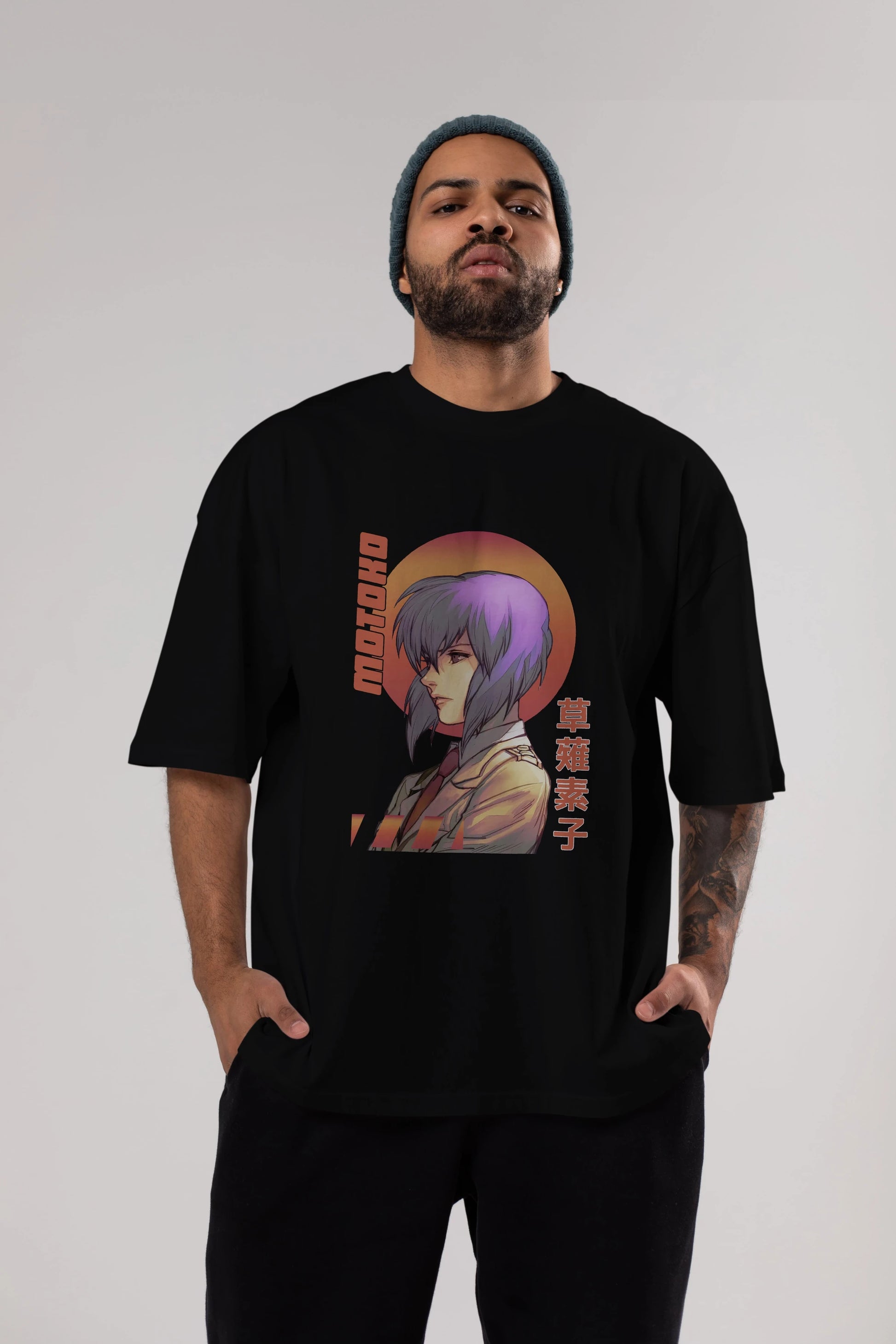 Motoko Kusanagi 10 Anime Ön Baskılı Oversize t-shirt %100 pamuk Erkek Kadın Unisex