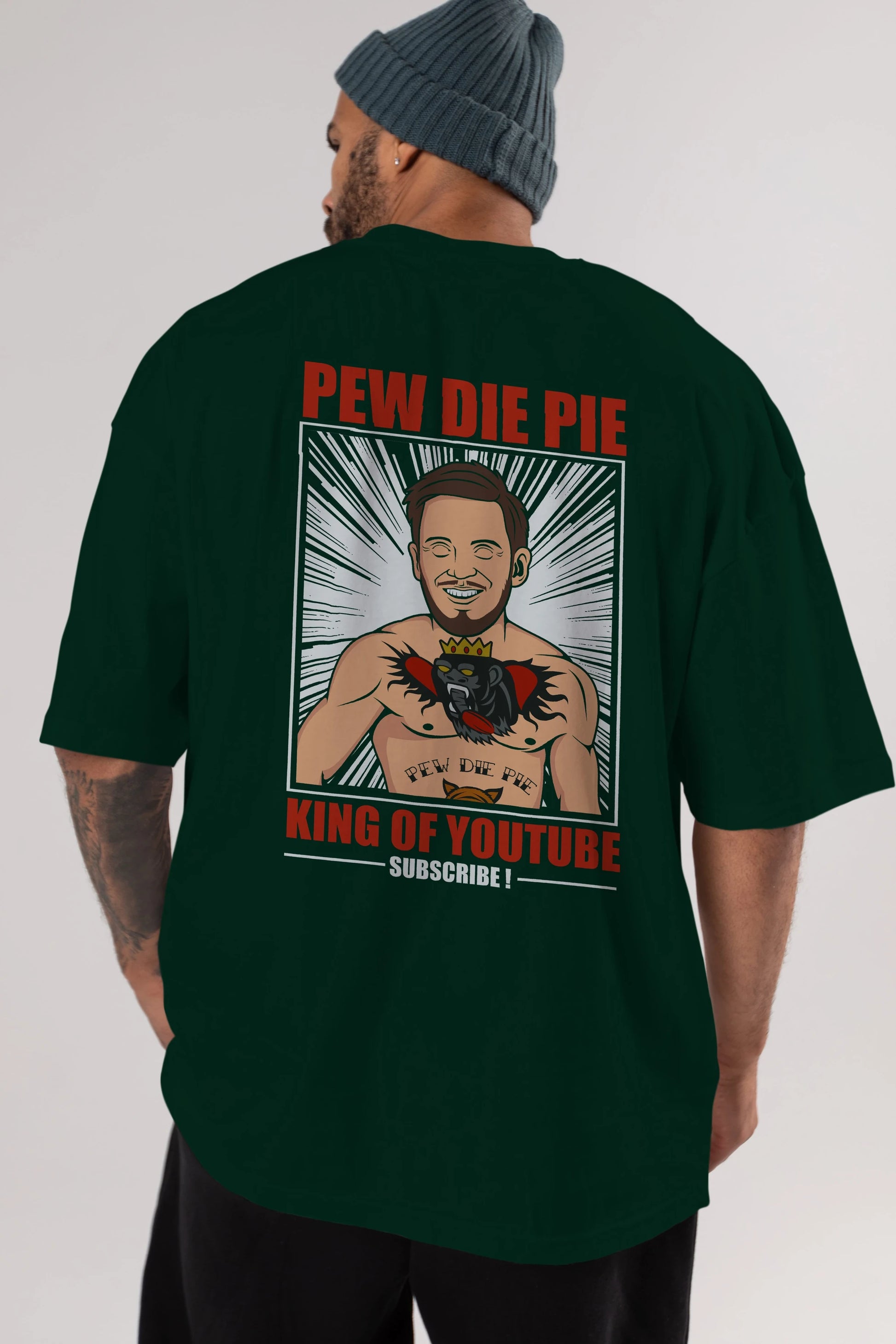 Pew Die Pie Fighter Arka Baskılı Oversize t-shirt Erkek Kadın Unisex %100 Pamuk tişort