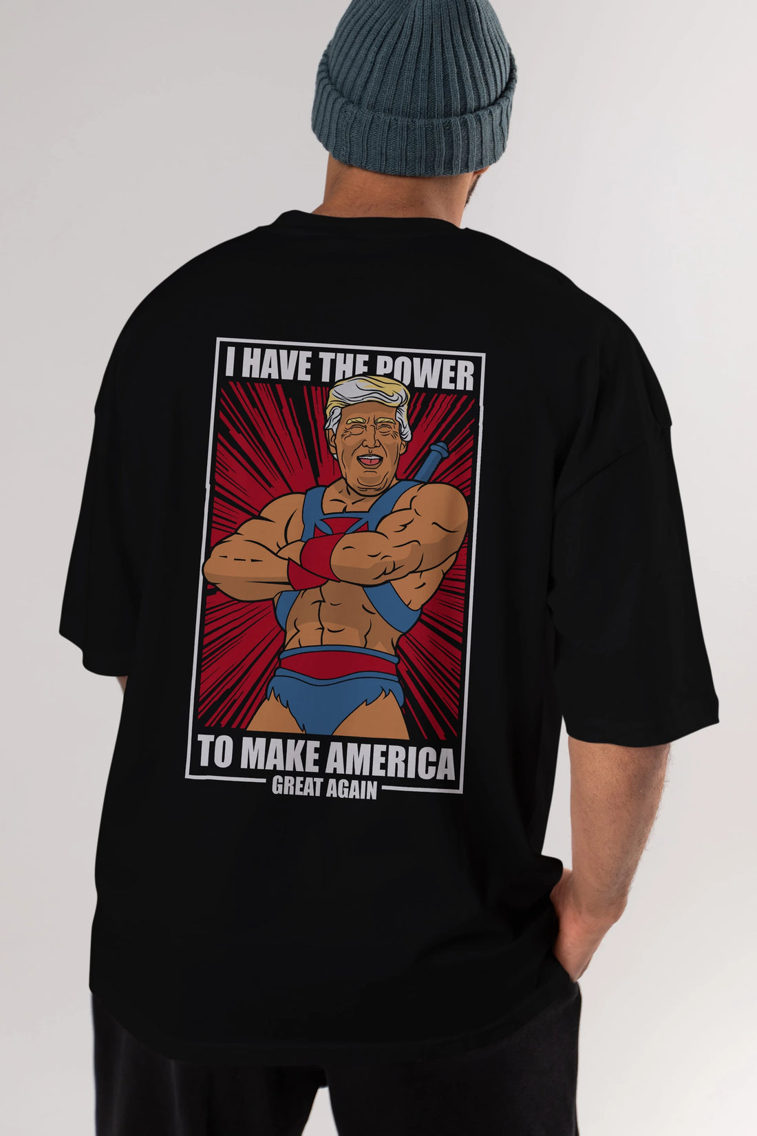 Trump Heman Arka Baskılı Oversize t-shirt Erkek Kadın Unisex %100 Pamuk tişort