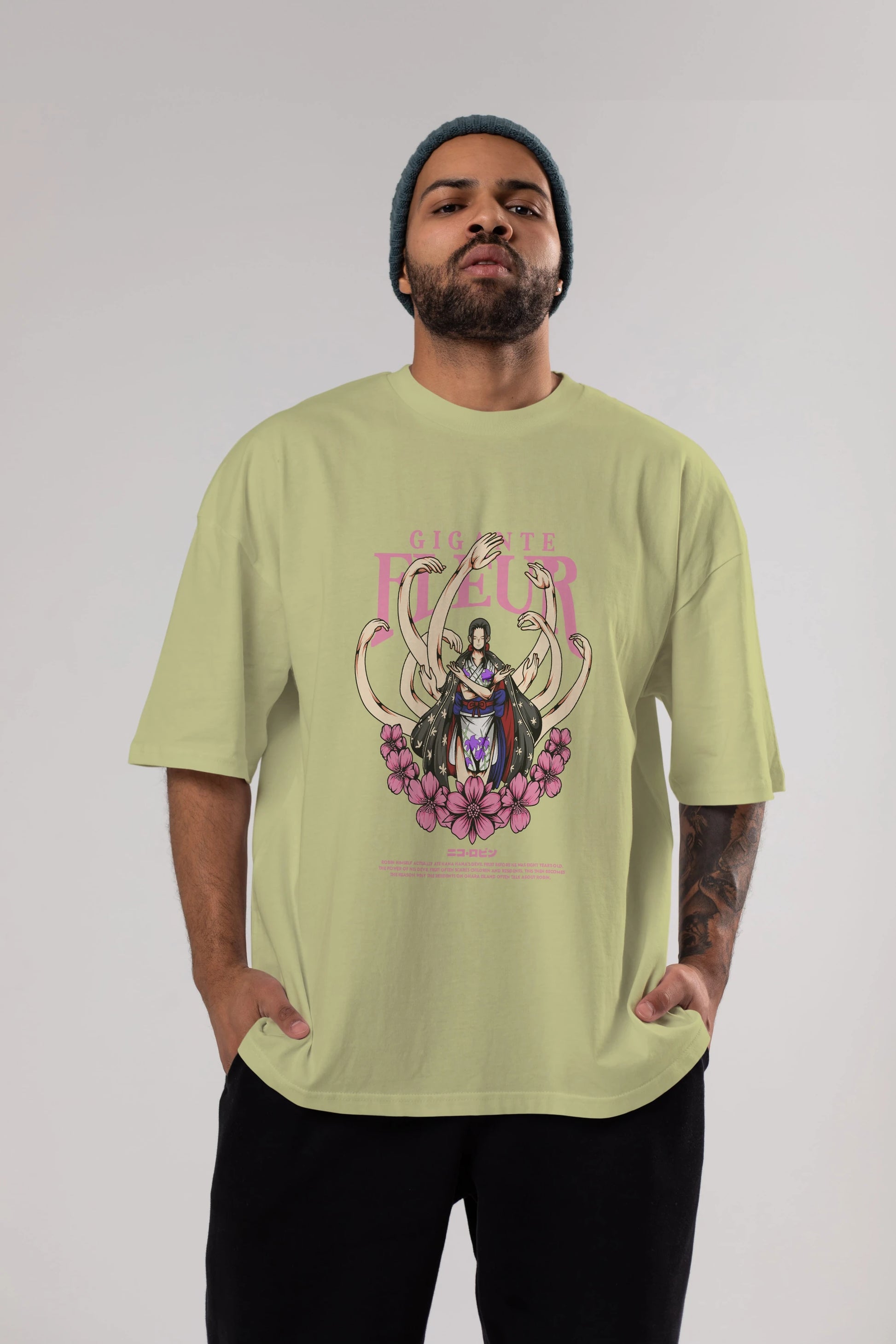 Gigante Fleur Anime Ön Baskılı Oversize t-shirt %100 pamuk Erkek Kadın Unisex