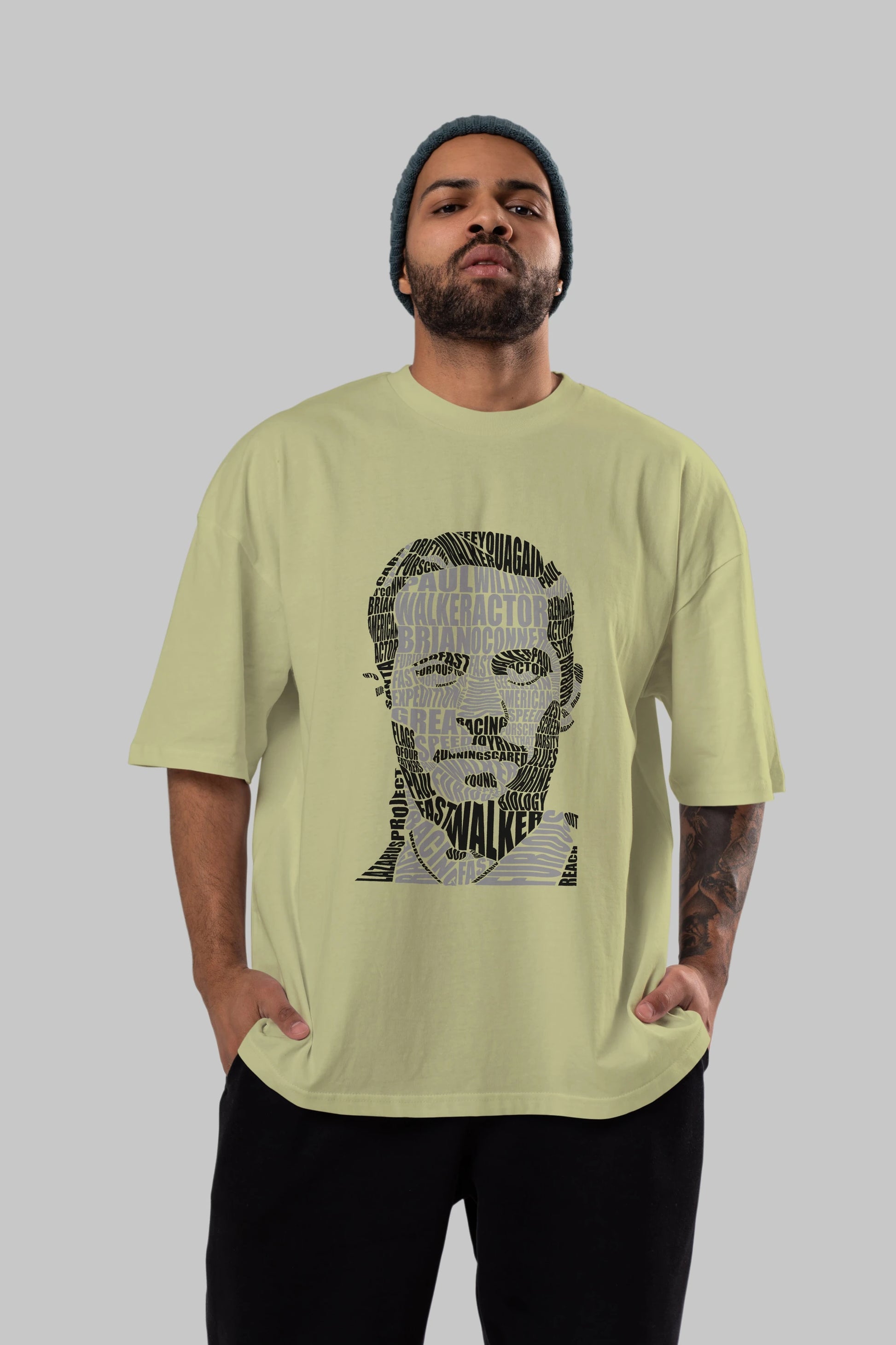 Paul Walker Calligram Ön Baskılı Oversize t-shirt %100 pamuk Erkek Kadın Unisex