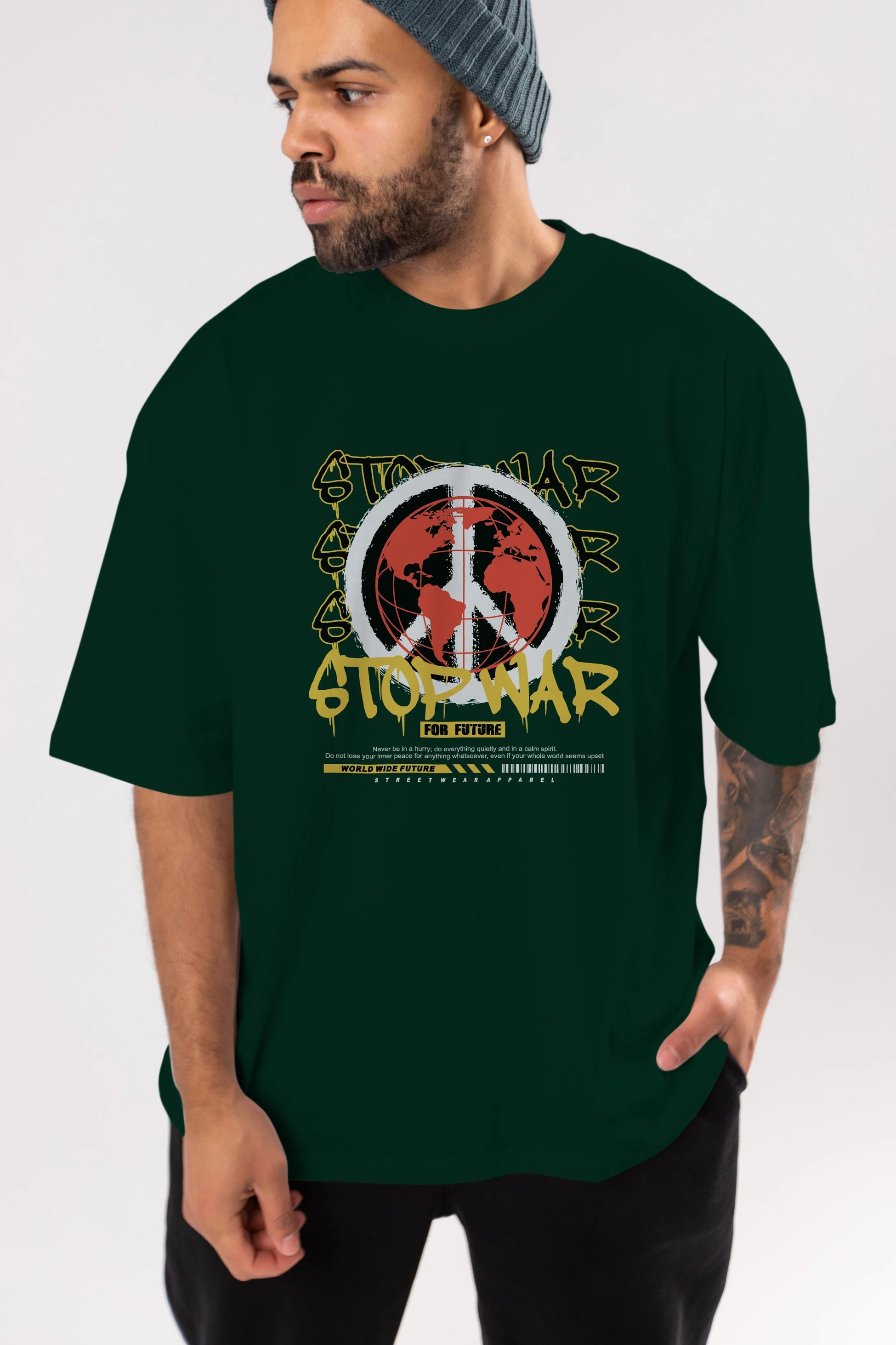 Stop War for Future Ön Baskılı Oversize t-shirt Erkek Kadın Unisex