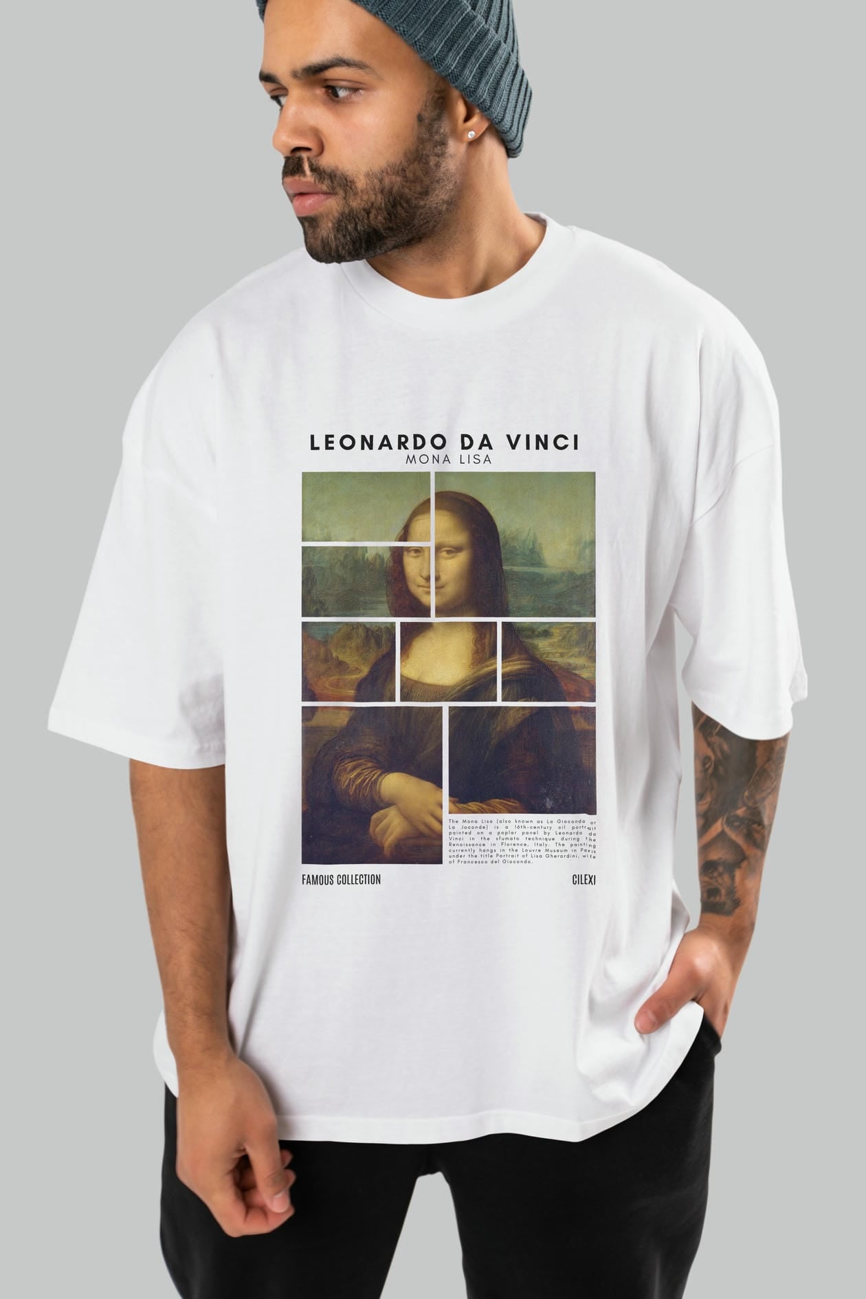 Leonardo Da Vinci Mona Lisa ön Baskılı Oversize t-shirt Erkek Kadın Bisiklet Yaka Pamuk tişort