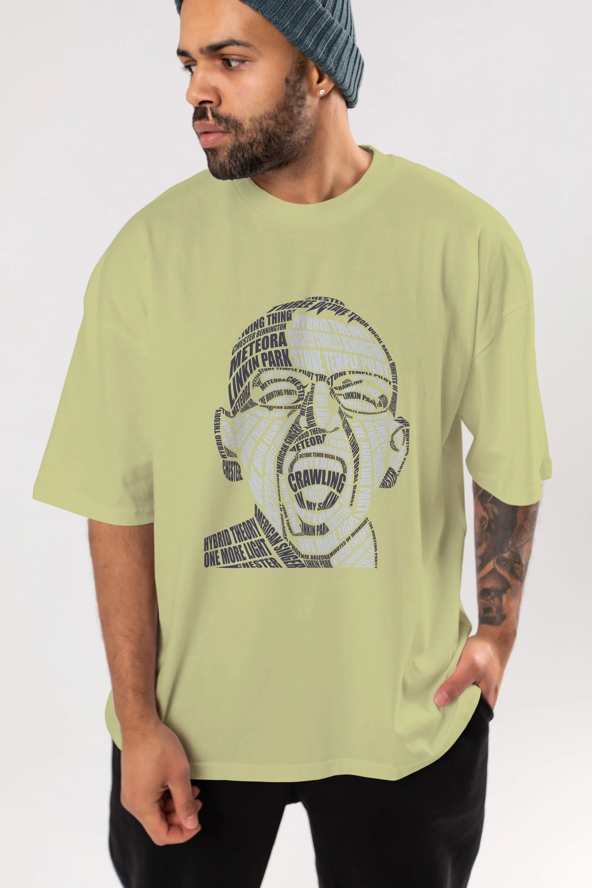 Chester Bennington Calligram Ön Baskılı Oversize t-shirt %100 pamuk Erkek Kadın Unisex