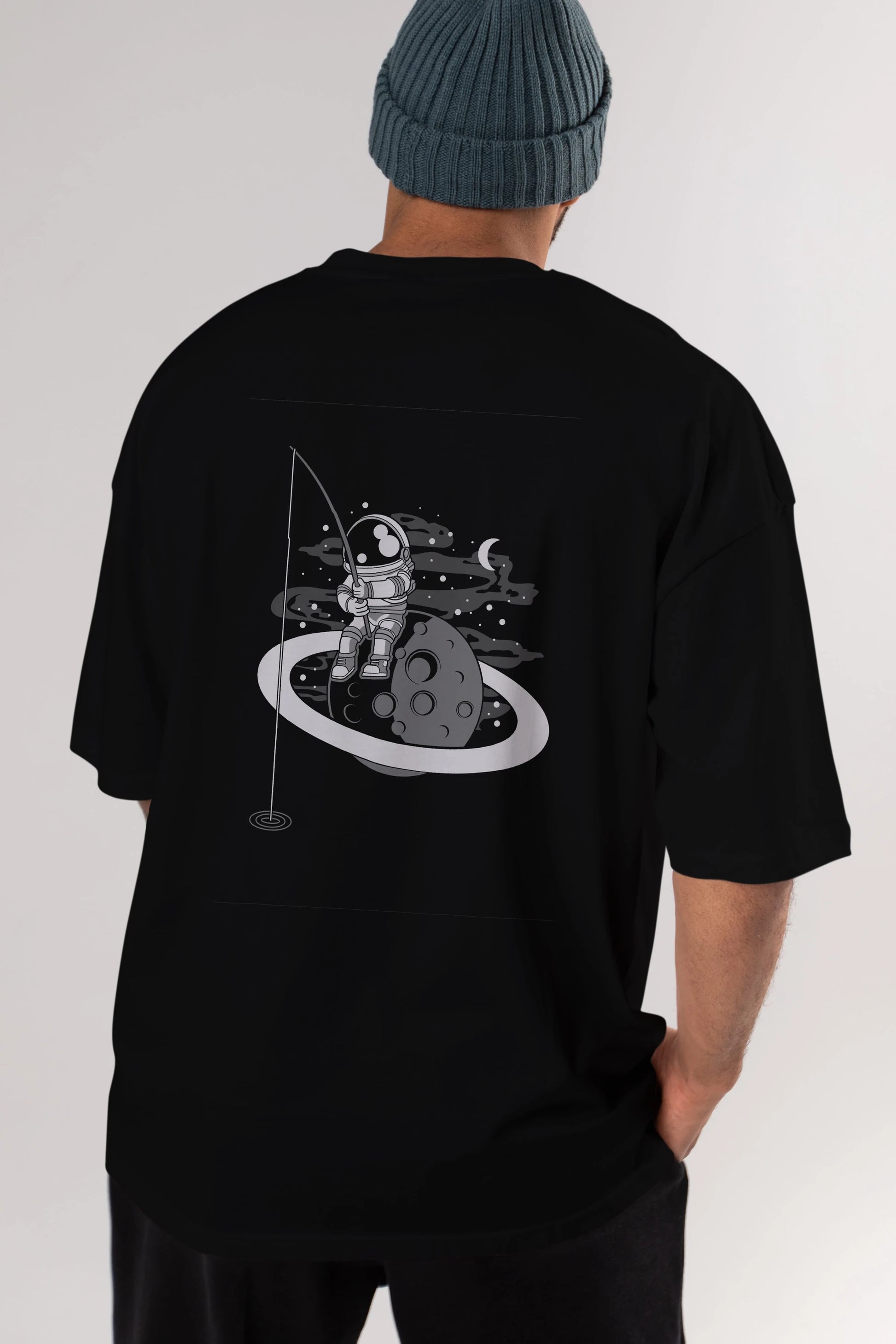 Astronaut  Fishing Arka Baskılı Oversize t-shirt Erkek Kadın Unisex