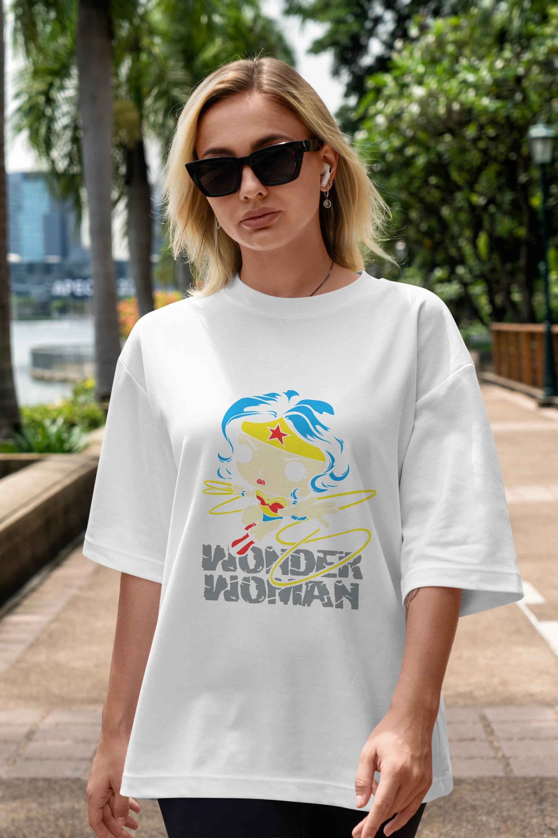 Wonder Woman Ön Baskılı Oversize t-shirt Erkek Kadın Unisex %100 Pamuk Bisiklet Yaka tişort