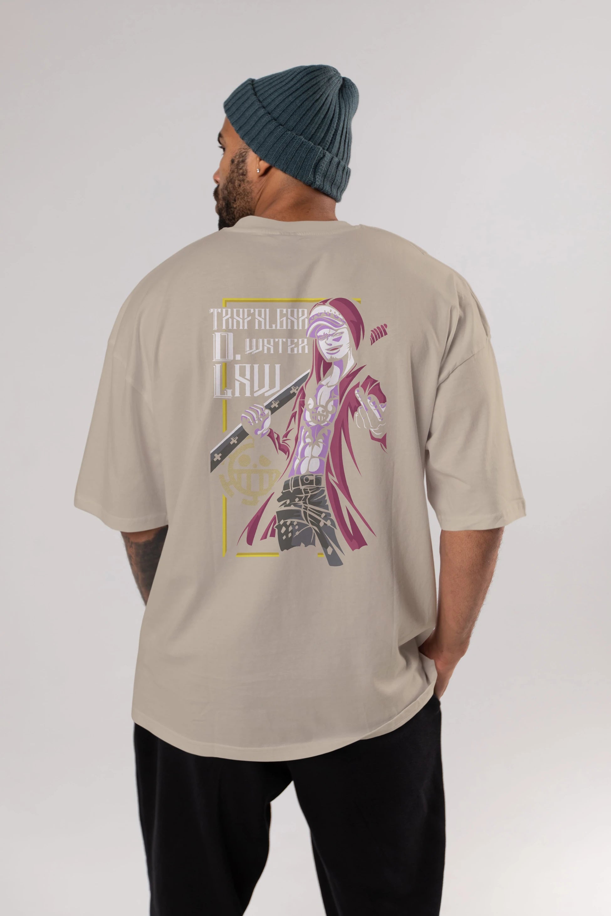 Trafalgar D. Water Law Anime Arka Baskılı Oversize t-shirt Erkek Kadın Unisex %100 pamuk tişort