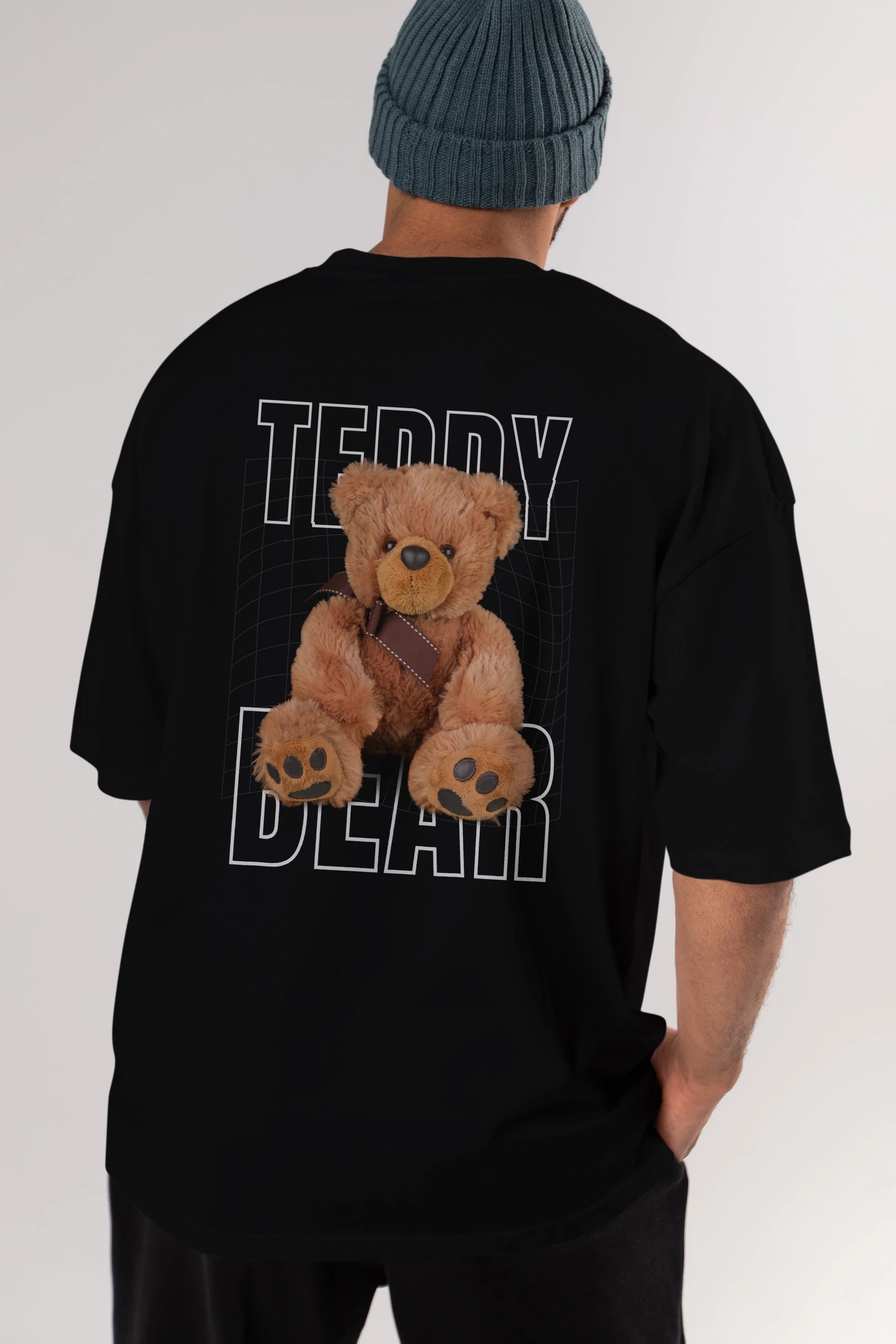 Teddy Bear Yazılı Arka Baskılı Oversize t-shirt Erkek Kadın Unisex %100 Pamuk