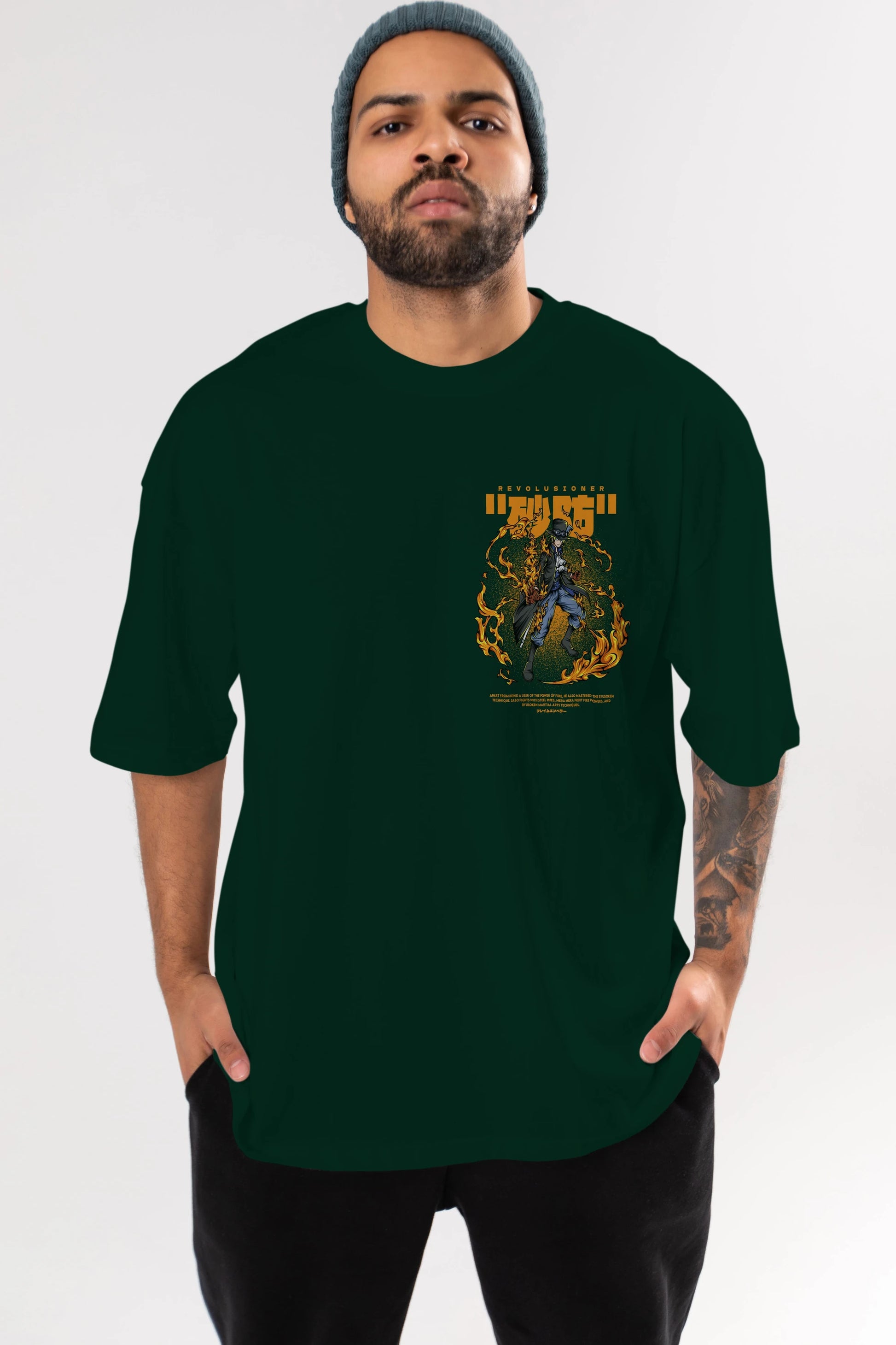 Revolusioner Sabo Ön Sol Baskılı Oversize t-shirt Erkek Kadın Unisex %100 Pamuk Bisiklet Yaka tişort