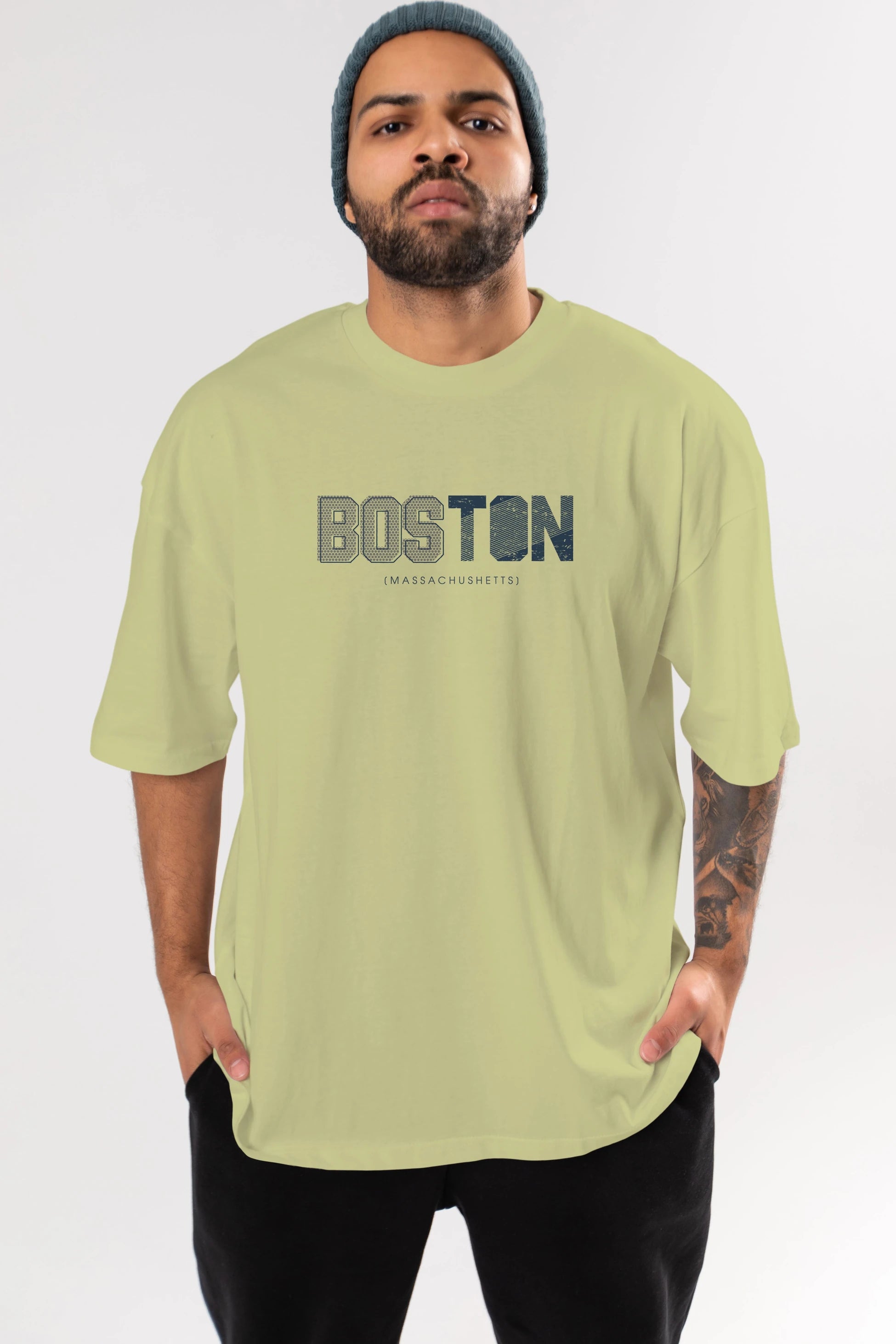 Boston Ön Baskılı Oversize t-shirt Erkek Kadın Unisex
