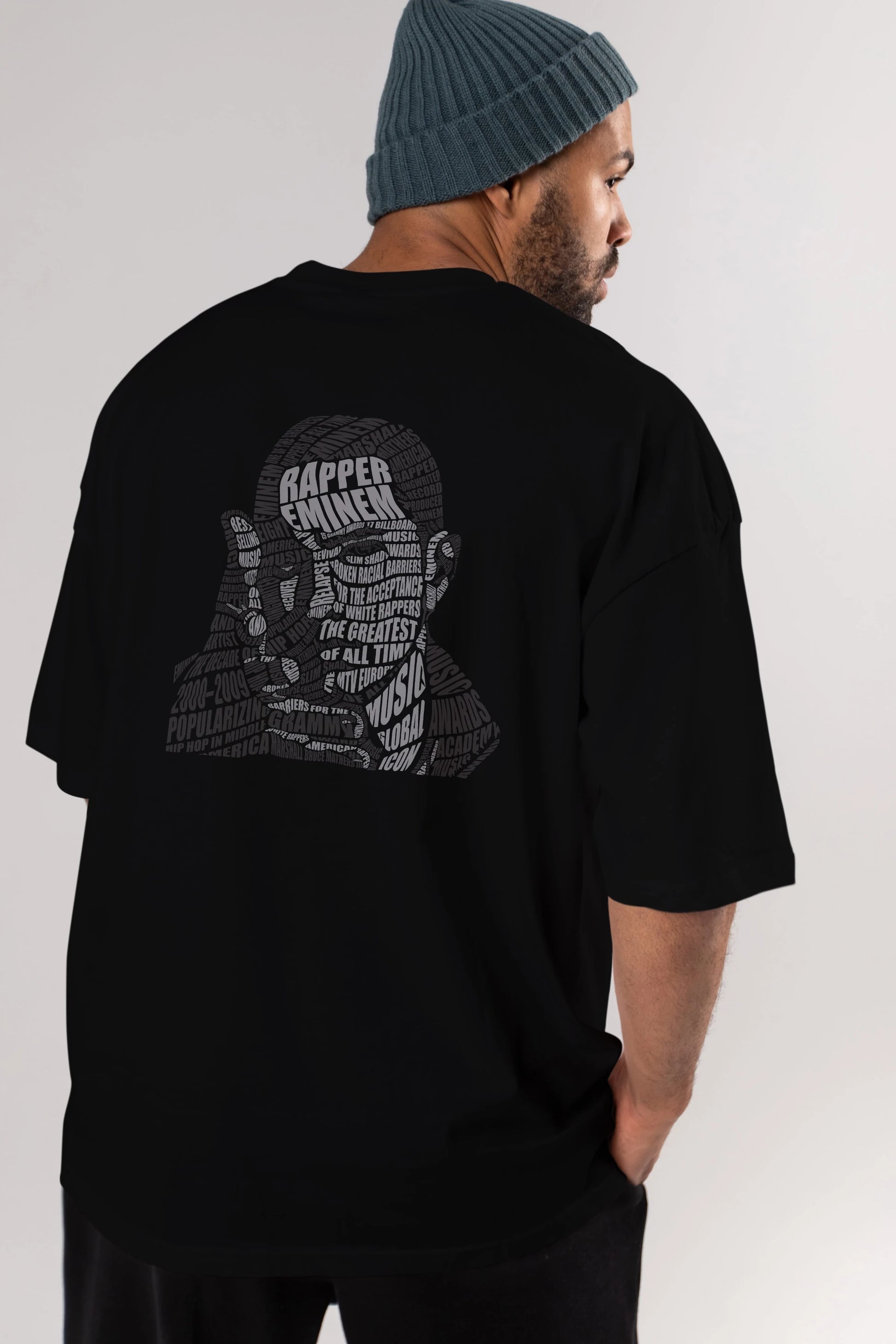 Eminem Calligram Arka Baskılı Oversize t-shirt %100 pamuk Erkek Kadın Unisex