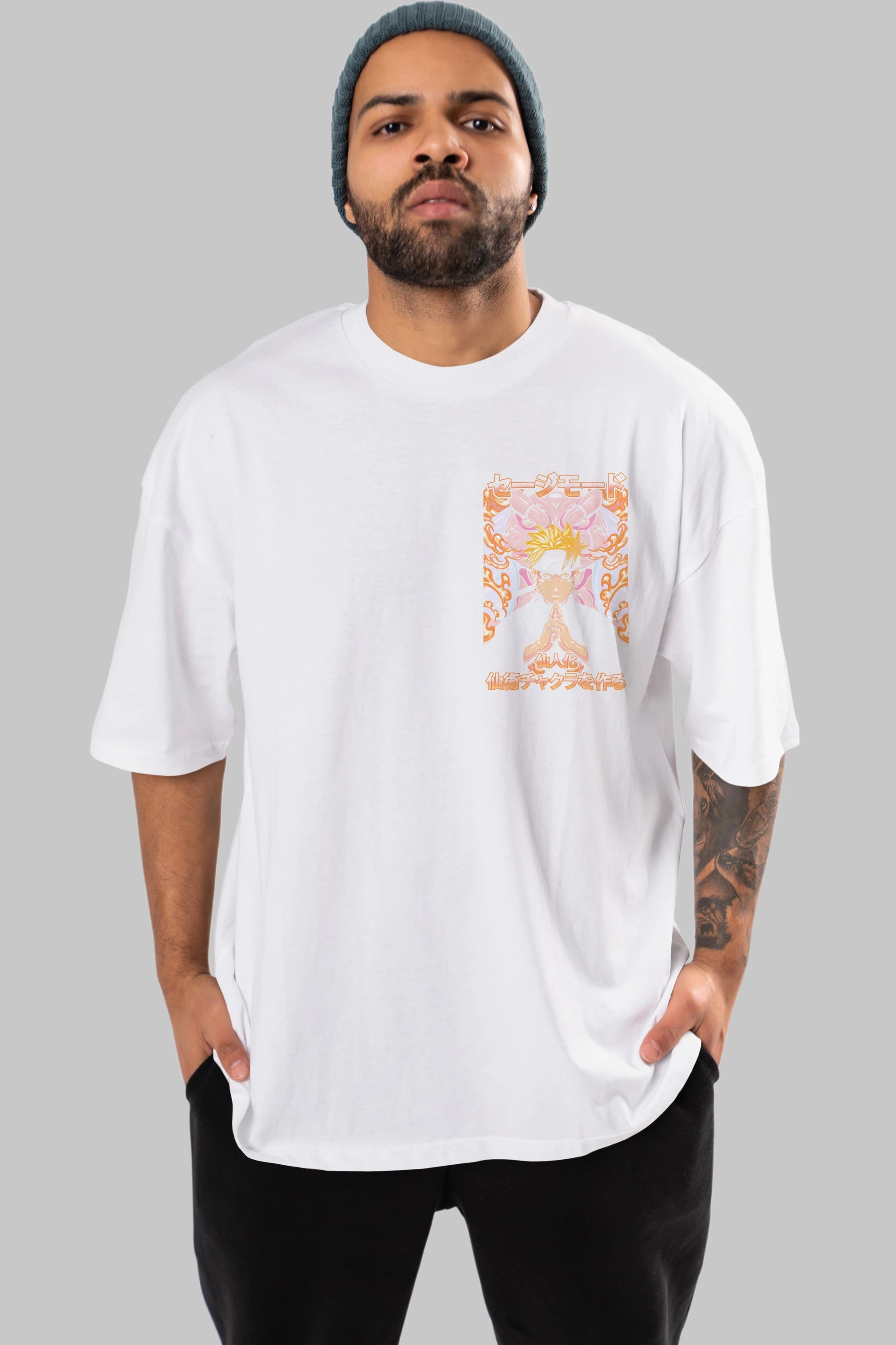 NARUTO (10) Ön Sol Baskılı Oversize t-shirt Erkek Kadın Unisex %100 Pamuk Bisiklet Yaka tişort