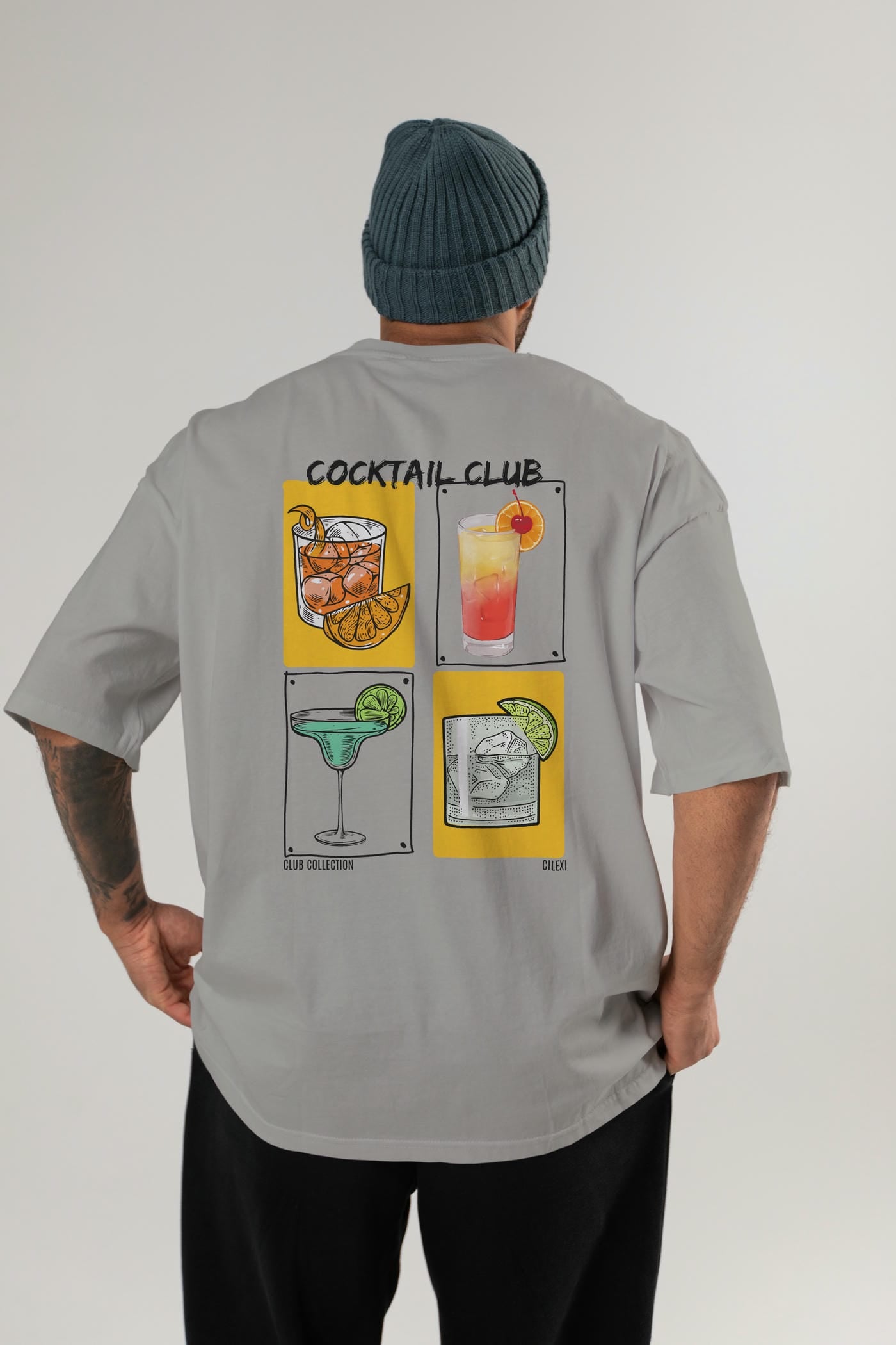 Cocktail Club Arka Baskılı Oversize t-shirt Erkek Kadın %100 Pamuk Bisiklet Yaka tişort