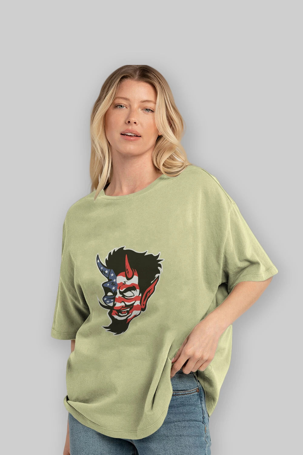 American Devil Ön Baskılı Oversize t-shirt Erkek Kadın Unisex %100 Pamuk tişort