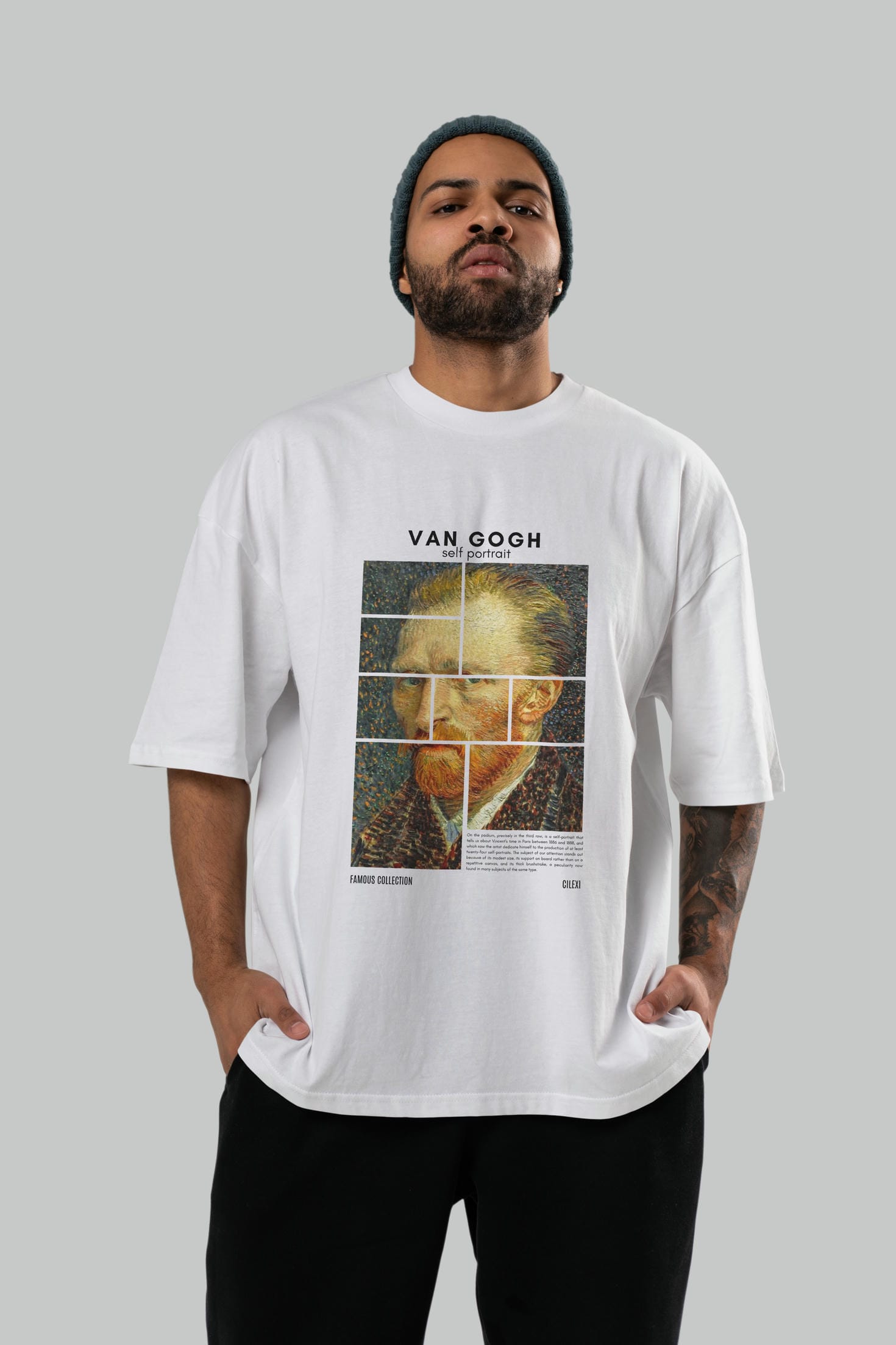 Van Gogh Self Portrait ön Baskılı Oversize t-shirt Erkek Kadın Bisiklet Yaka Pamuk tişort