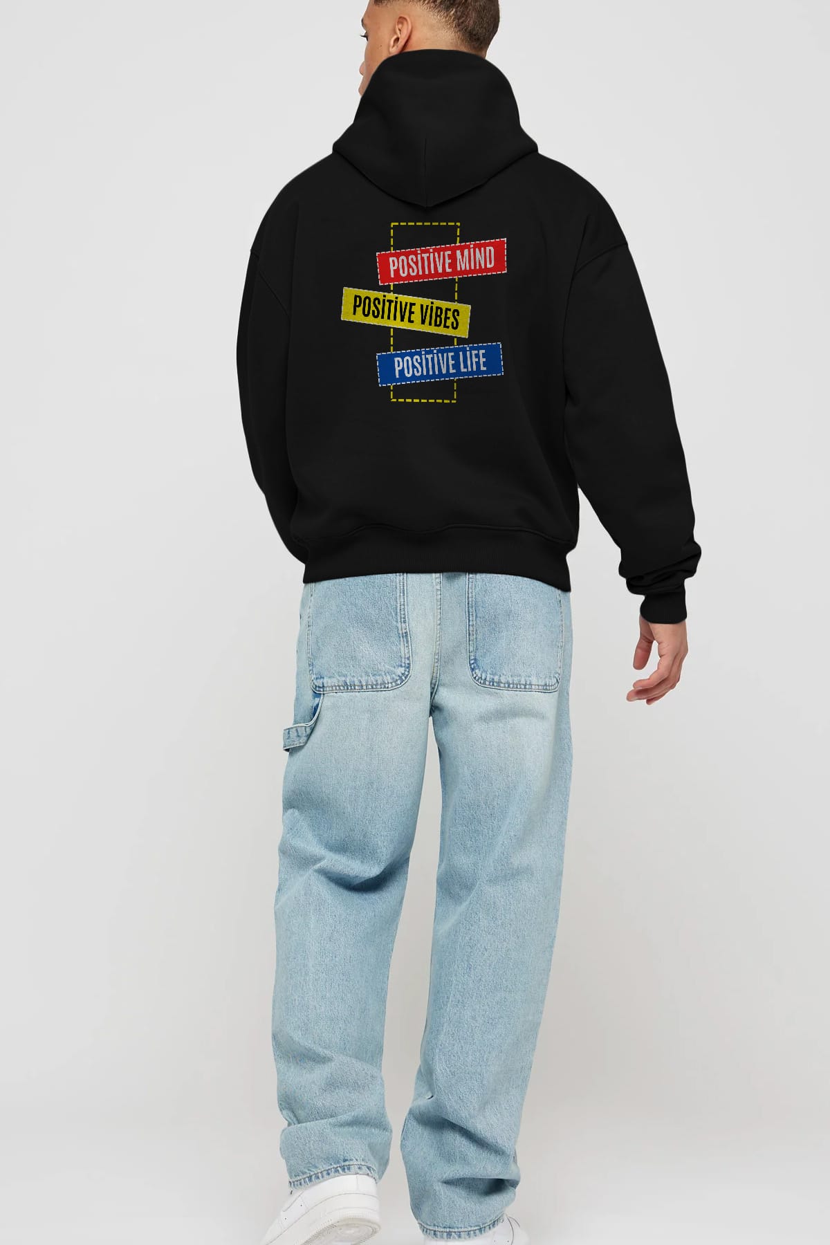 Positive Mind Vibes Lifes Arka Baskılı Oversize Hoodie Kapüşonlu Sweatshirt Erkek Kadın Unisex