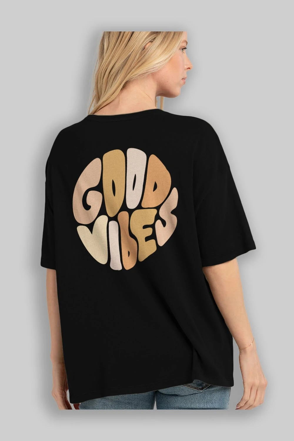 Good Vibes Yazılı 3 Arka Baskılı Oversize t-shirt Erkek Kadın Unisex