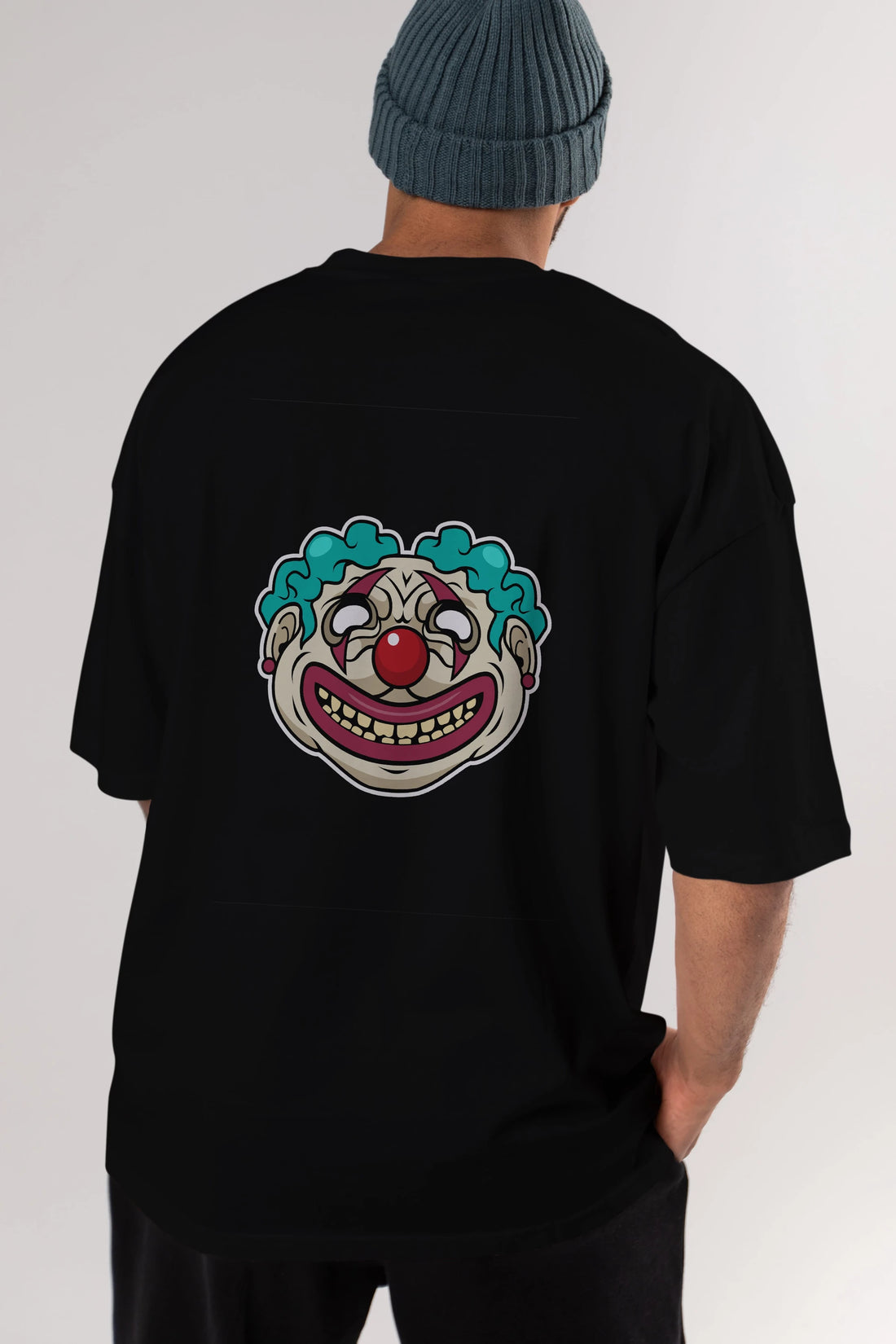Clown Head Arka Baskılı Oversize t-shirt Erkek Kadın Unisex %100 Pamuk tişort