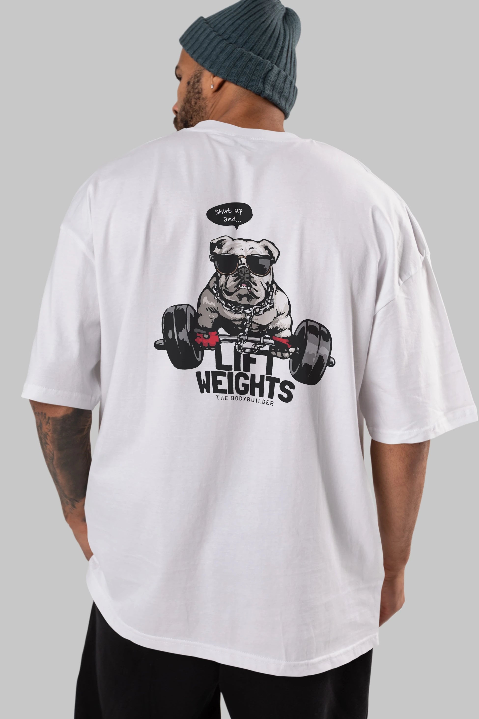 Teddy Bear Lift Weights Arka Baskılı Oversize t-shirt Erkek Kadın Unisex %100 Pamuk
