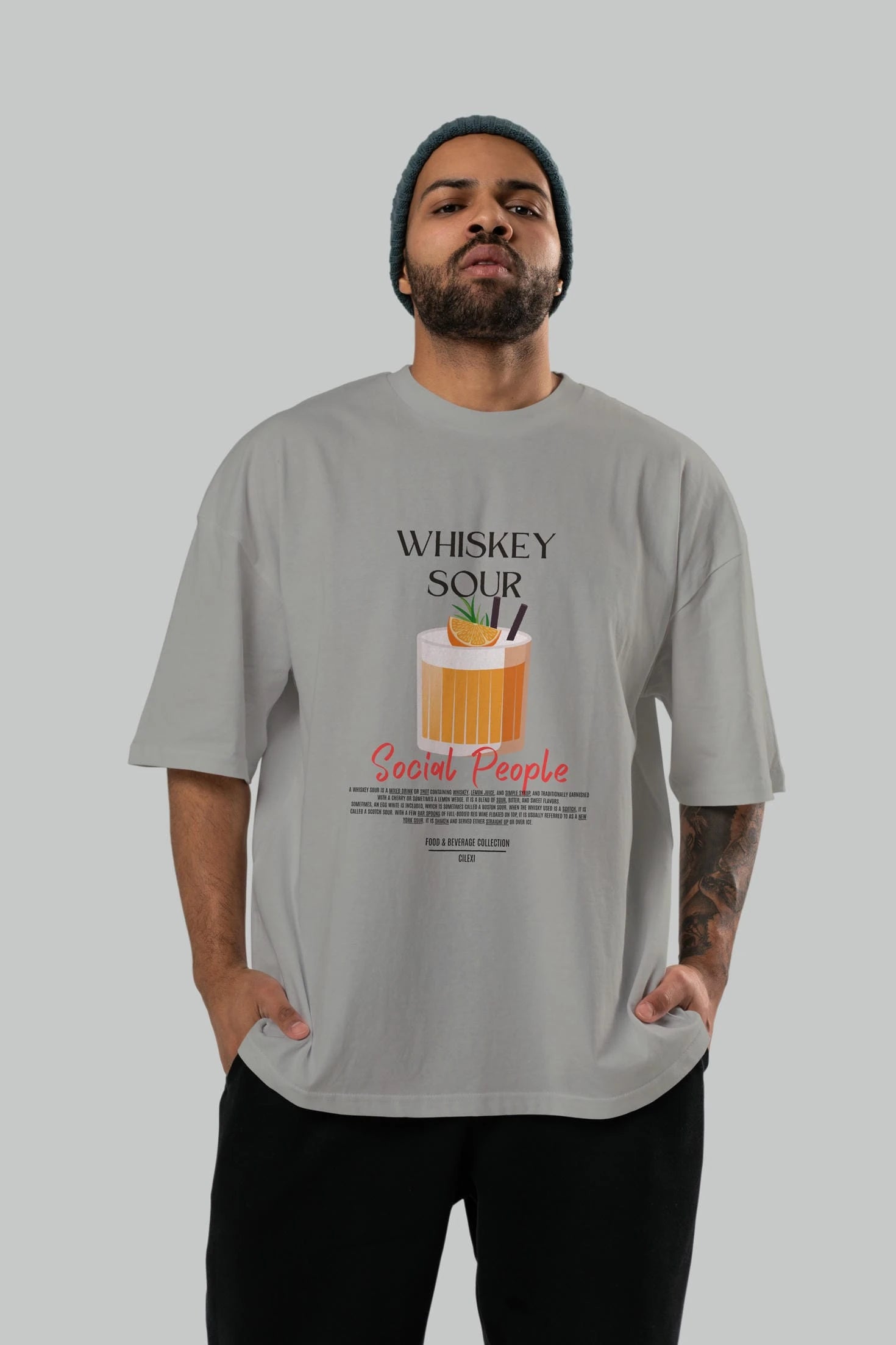 Whıskey Sour Kokteyl Serisi ön Baskılı Oversize t-shirt Erkek Kadın %100 Pamuk Bisiklet Yaka tişort
