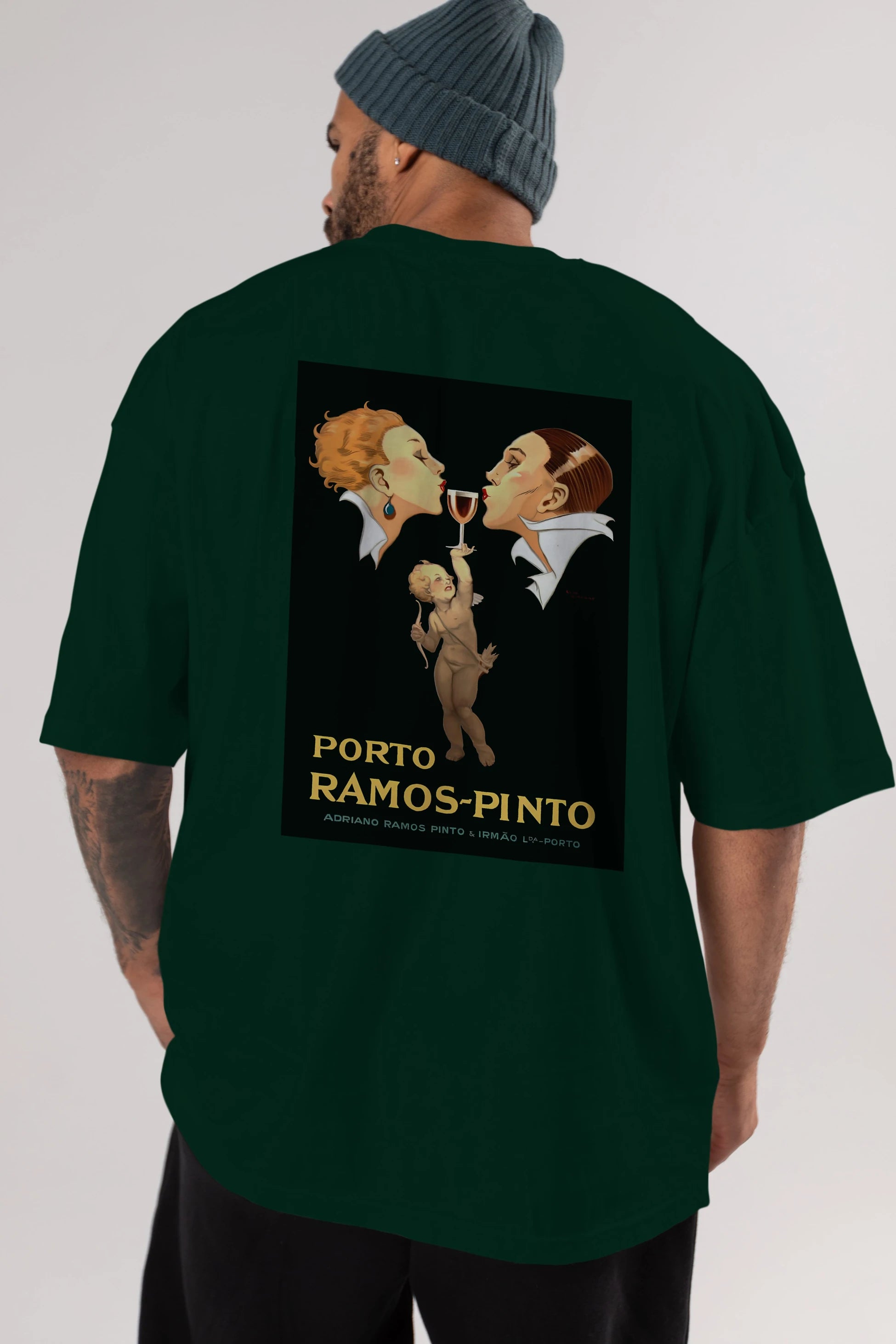 Porto Ramos Pinto Arka Baskılı Oversize t-shirt Erkek Kadın Unisex %100 Pamuk Bisiklet Yaka tişort