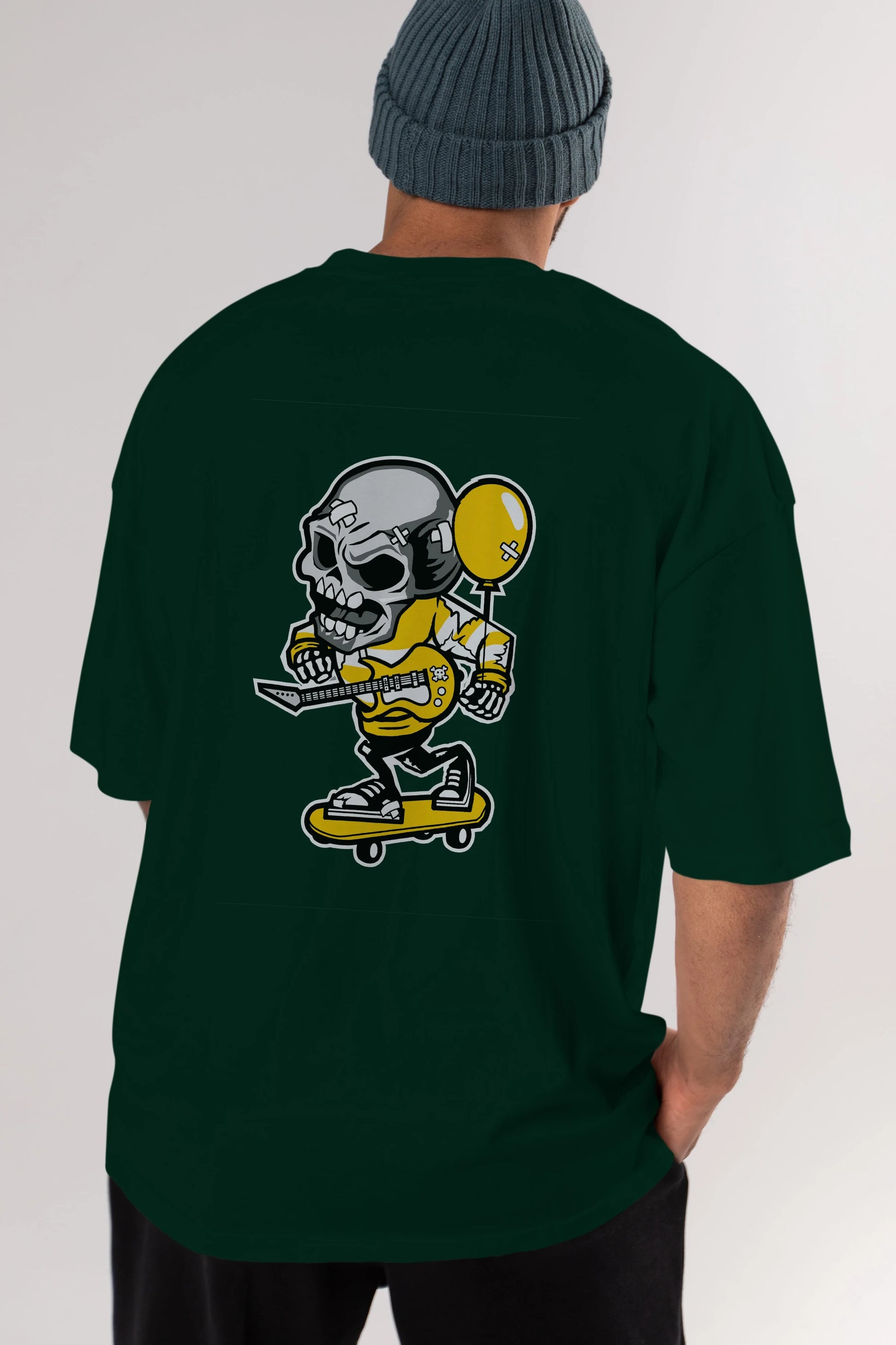 Skull Skater Arka Baskılı Oversize t-shirt Erkek Kadın Unisex %100 Pamuk tişort