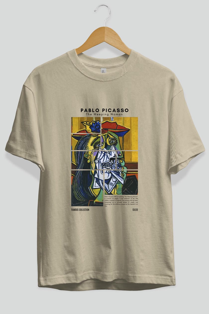 Pablo Picasso ön Baskılı Oversize t-shirt Erkek Kadın Bisiklet Yaka Pamuk tişort